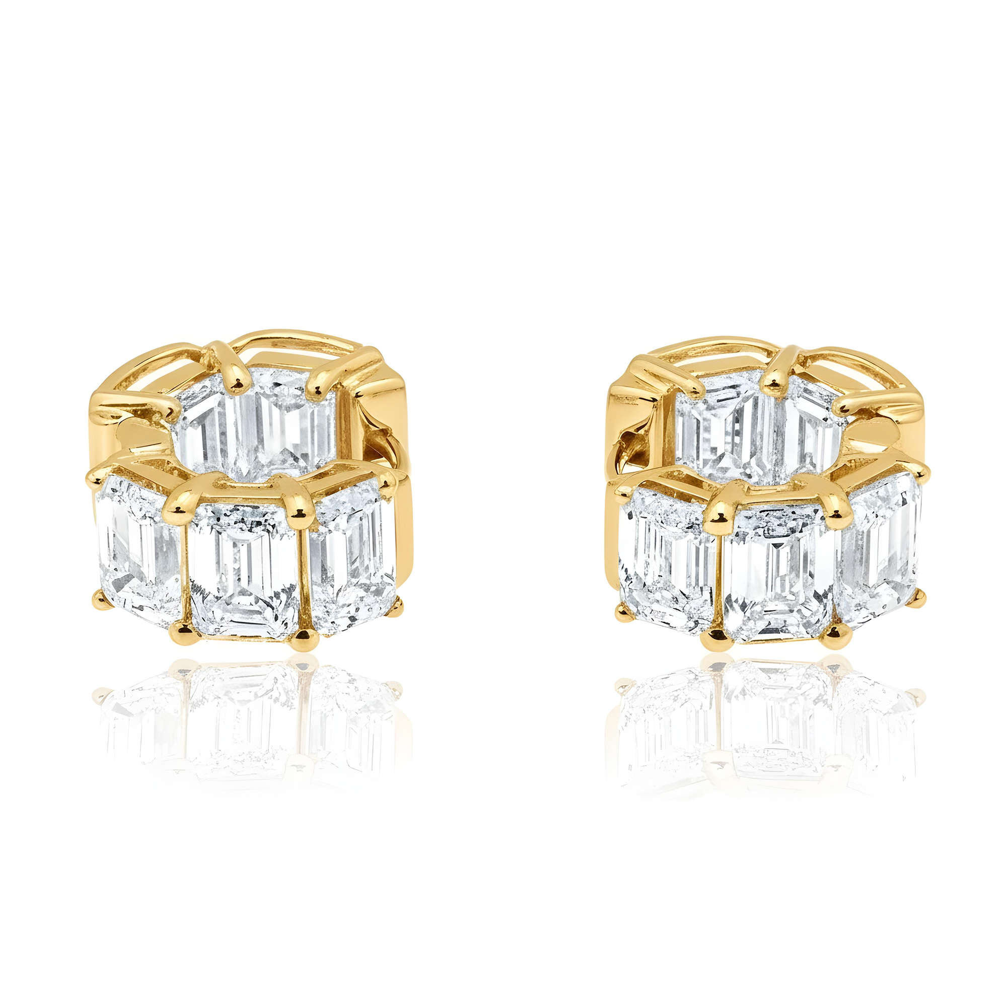 14K White Gold Emerald Cut Diamond Mini Hoops Earrings 10.0ctw