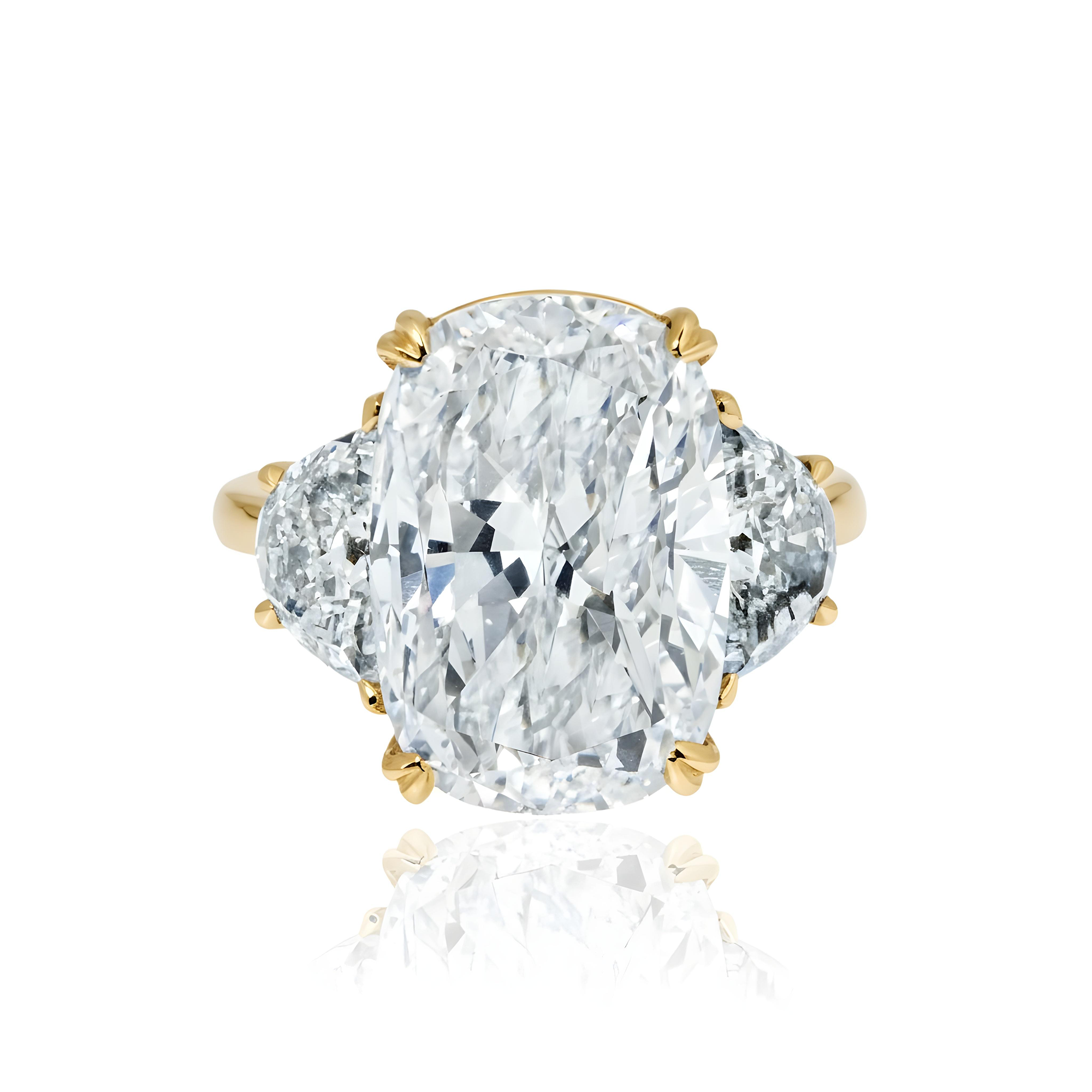 GIA 18K White Gold 10ct Cushion Cut Triple Diamond Engagement Ring 11.62ct