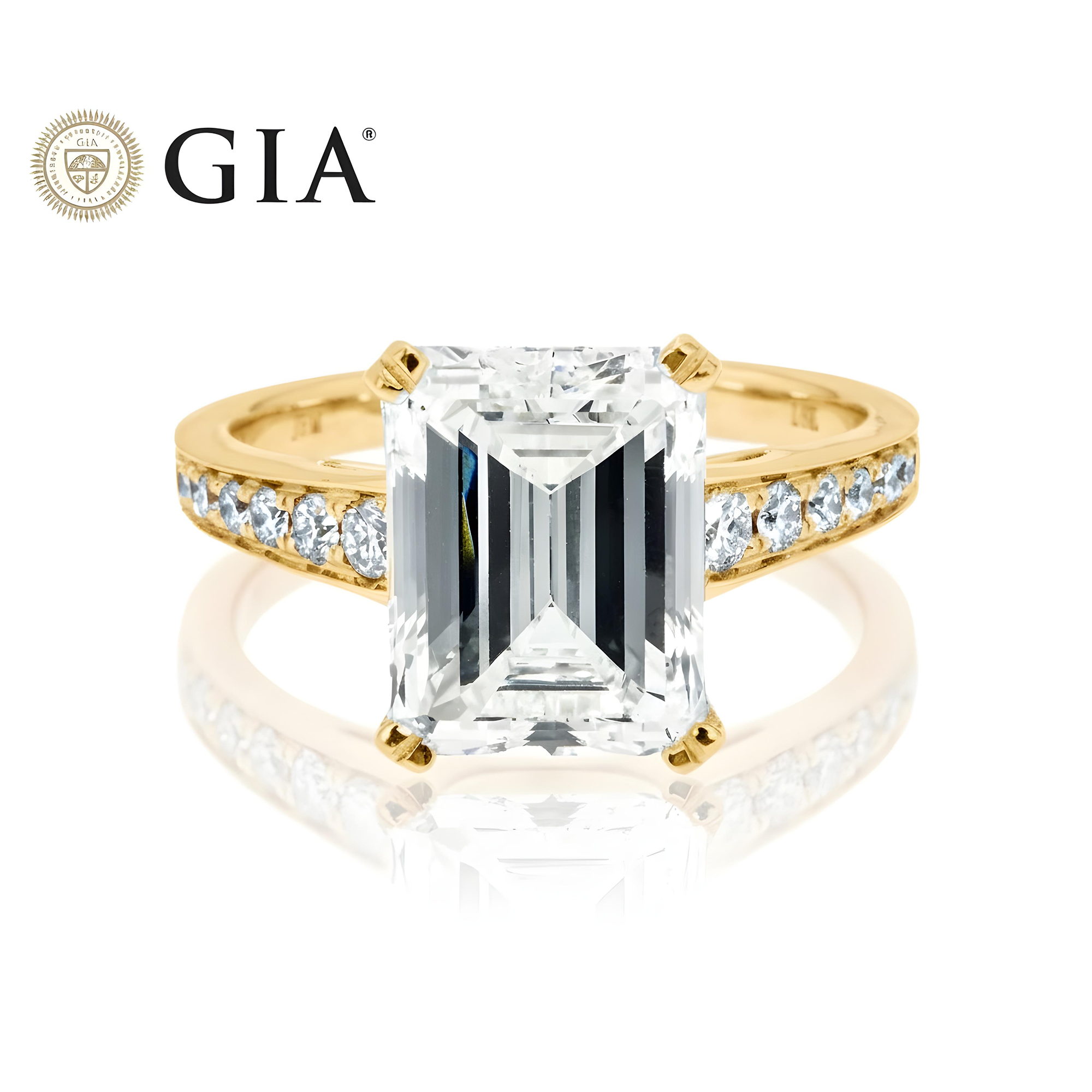 GIA 18K White Gold 5.01ct Emerald Cut Diamond Engagement Rings 5.51ctw
