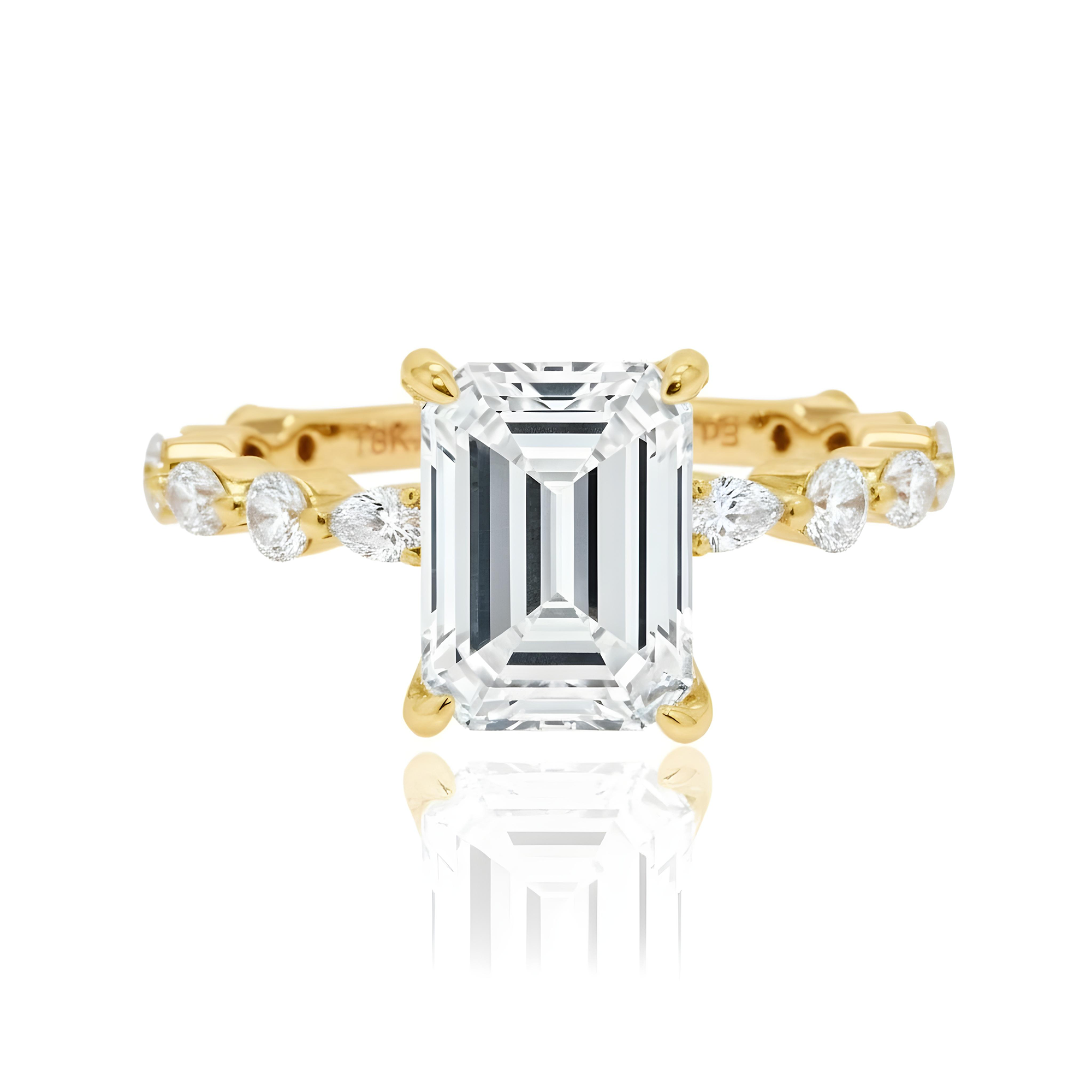 GIA 18K White Gold 3.01ct Emerald Cut Diamond Engagement Ring 3.93ctw