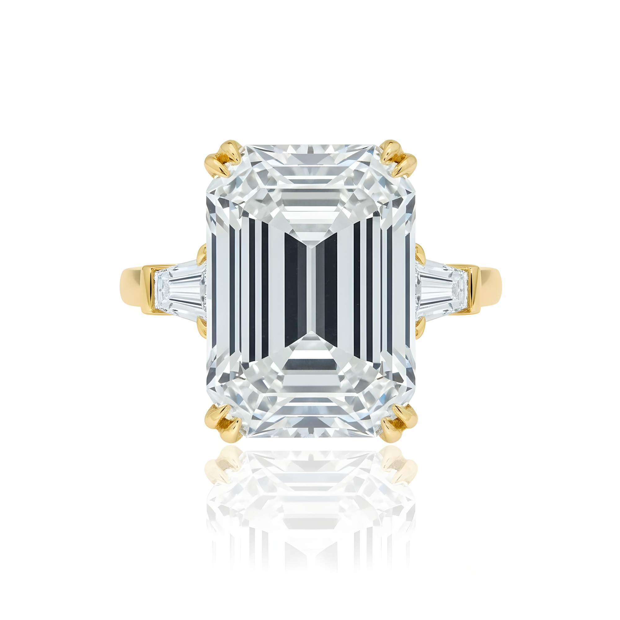 GIA Platinum 14.63ct Emerald Cut Triple Diamond Engagement Ring 15.42ctw