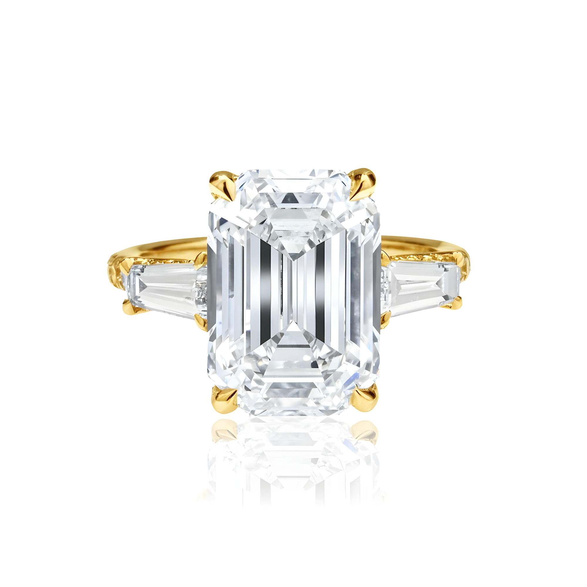 GIA Platinum 7.62ct Emerald Cut Triple Diamond Engagement Ring 8.82ctw