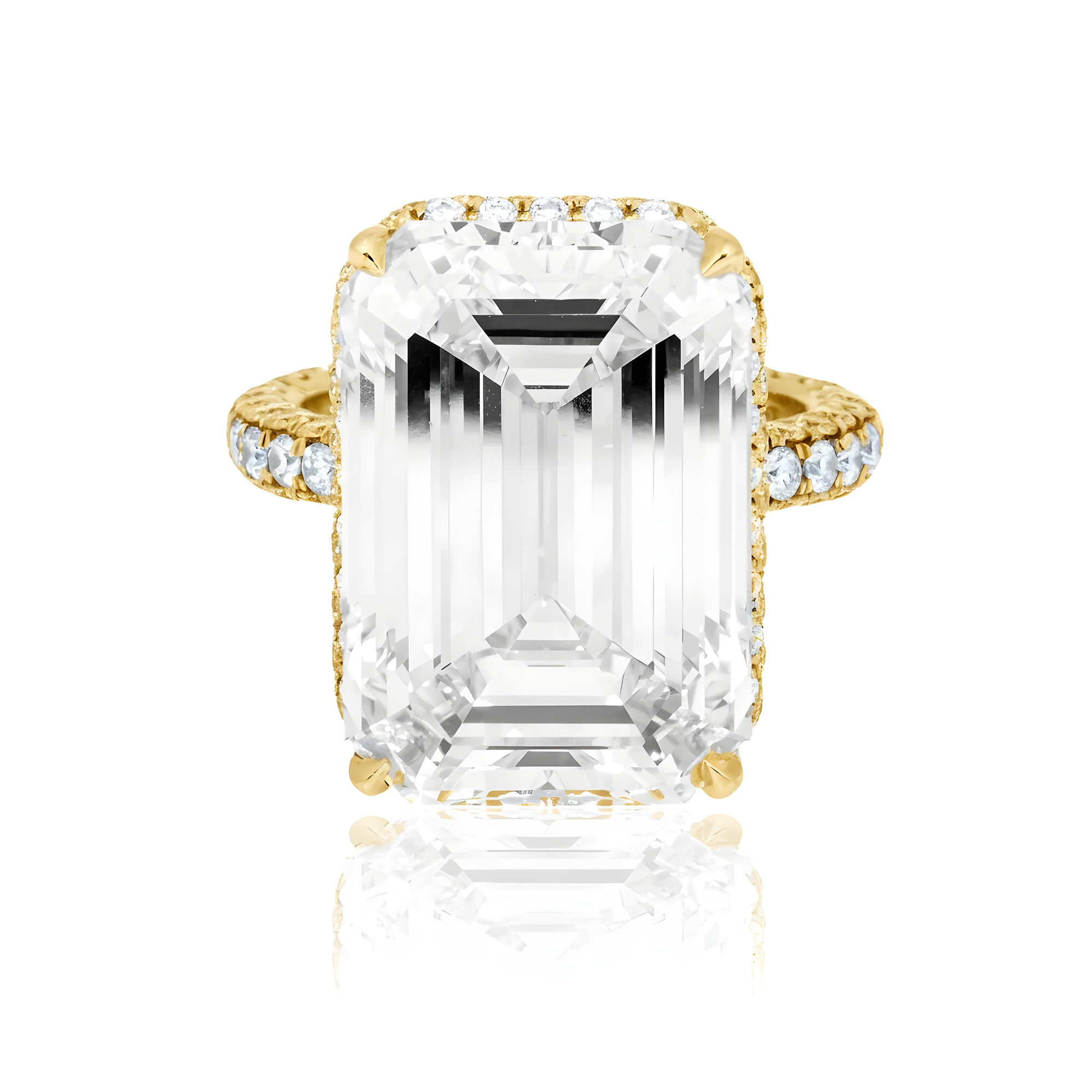 GIA Platinum 21.40ct Emerald Cut Diamond Engagement Ring 22.86ctw