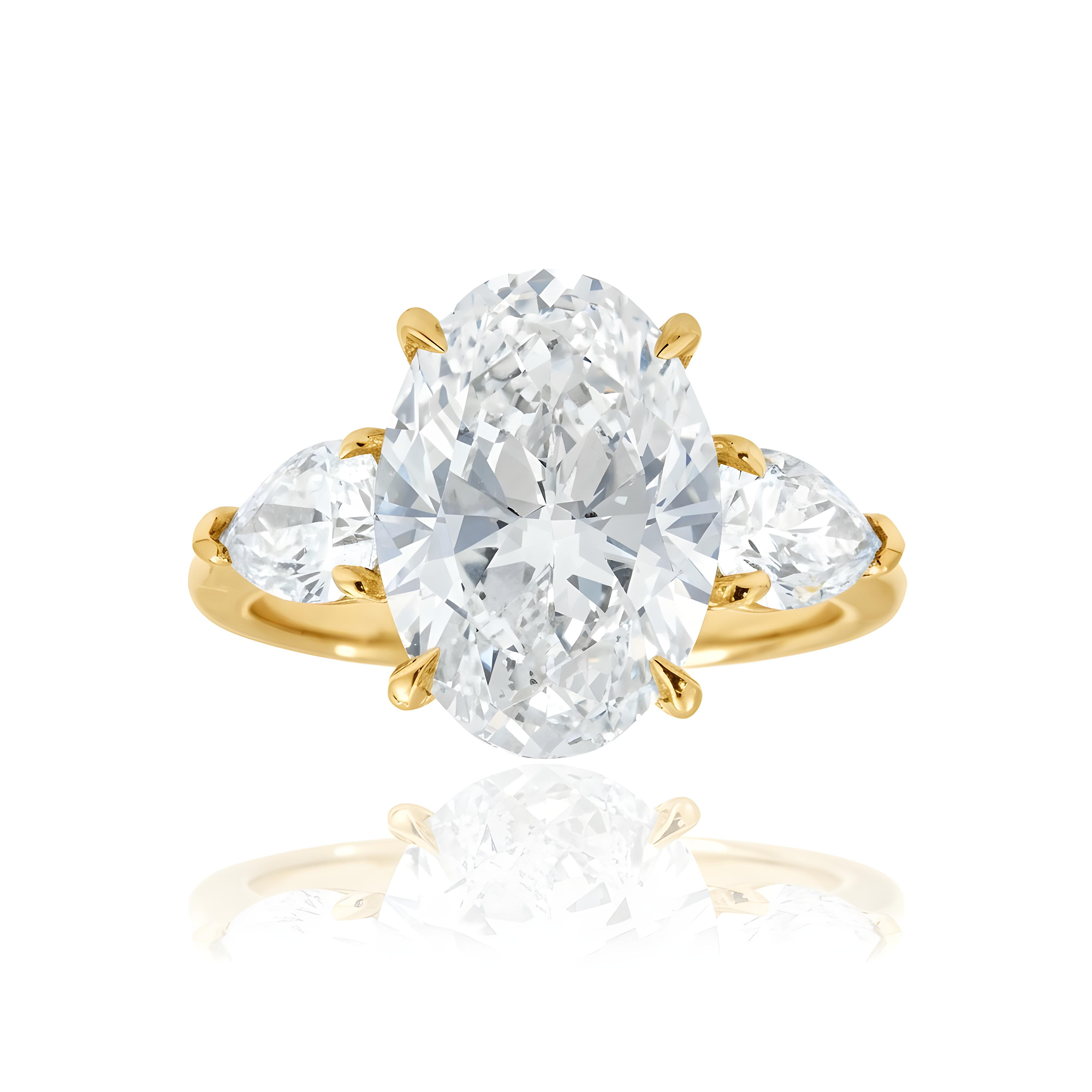 GIA Platinum 5.02ct Oval & Pear Cut Triple Diamond Engagement Ring 6.02ctw