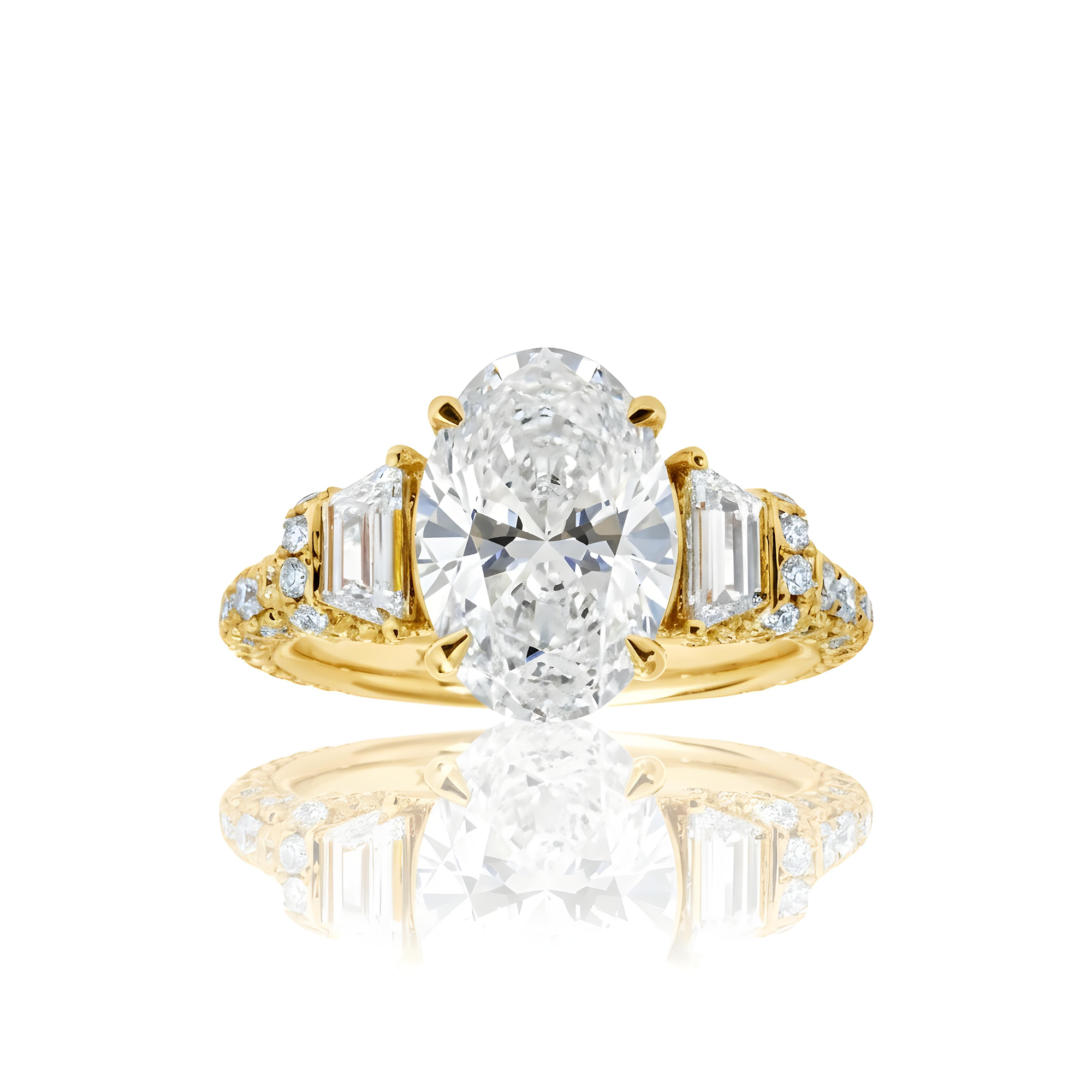 GIA 18K White Gold 3.40ct Oval Cut Triple Diamond Engagement Ring