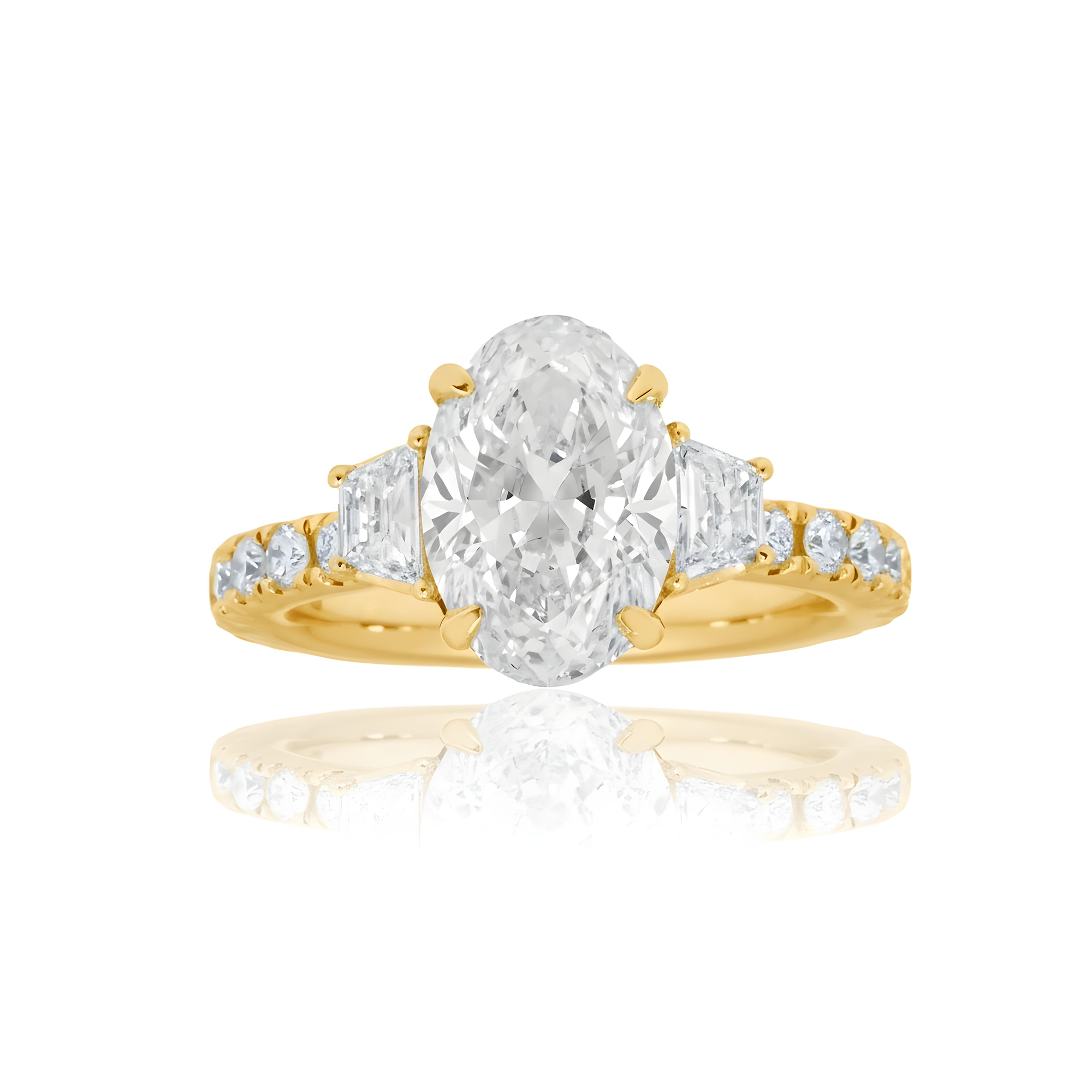 GIA 18K White Gold 3.03 Oval Cut Triple Diamond Engagement Ring 4.18ctw