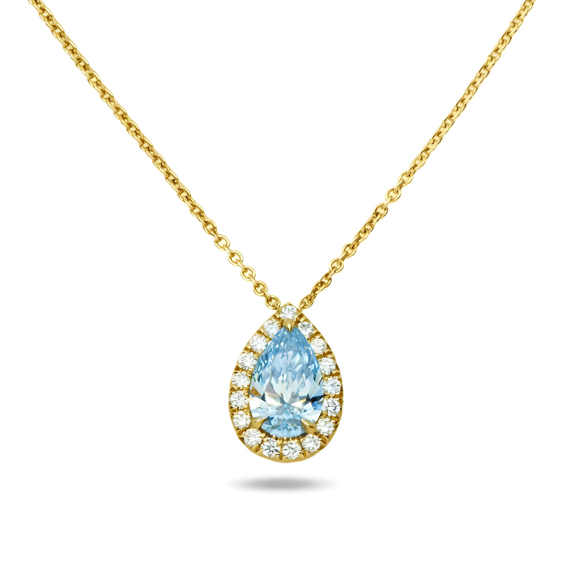GIA Platinum Pear Cut Fancy Intense Blue Diamond Pendant & Chain Necklace