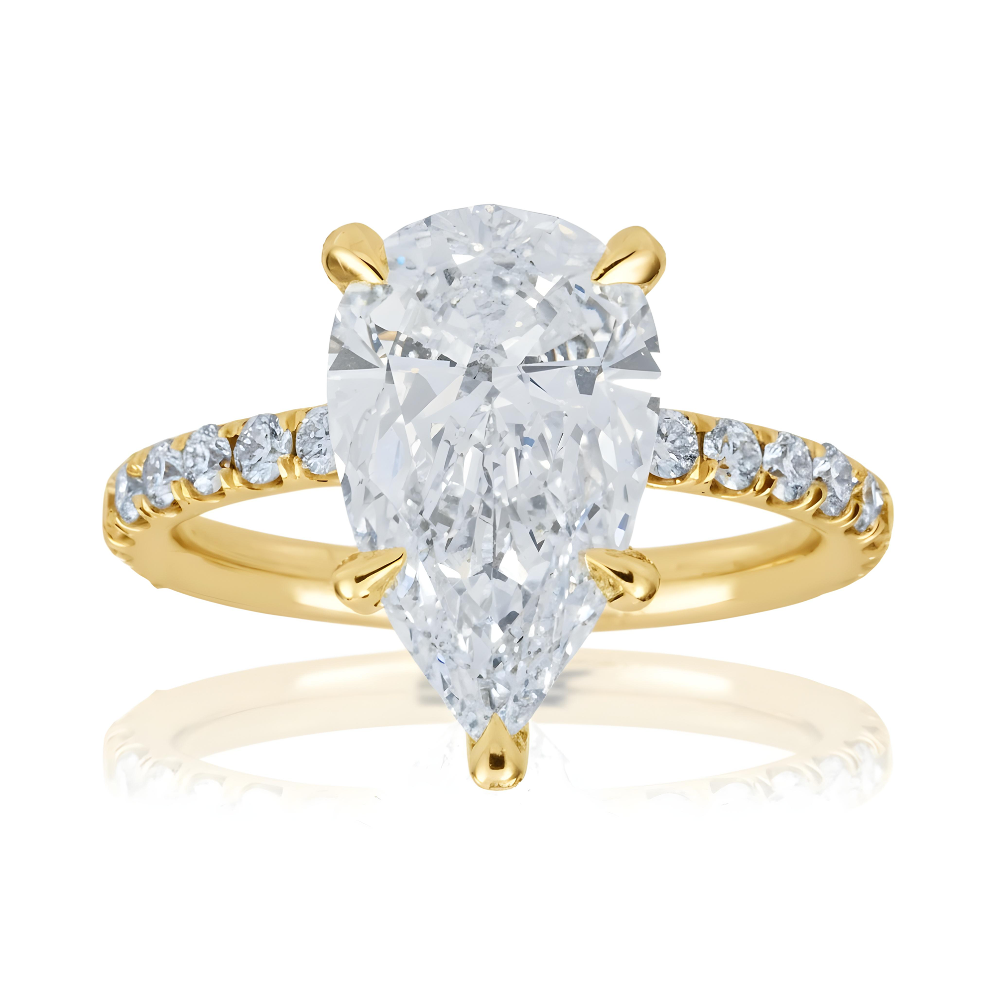 GIA Platinum 3.37ct Pear Cut Diamond Engagement Ring 4.17ctw