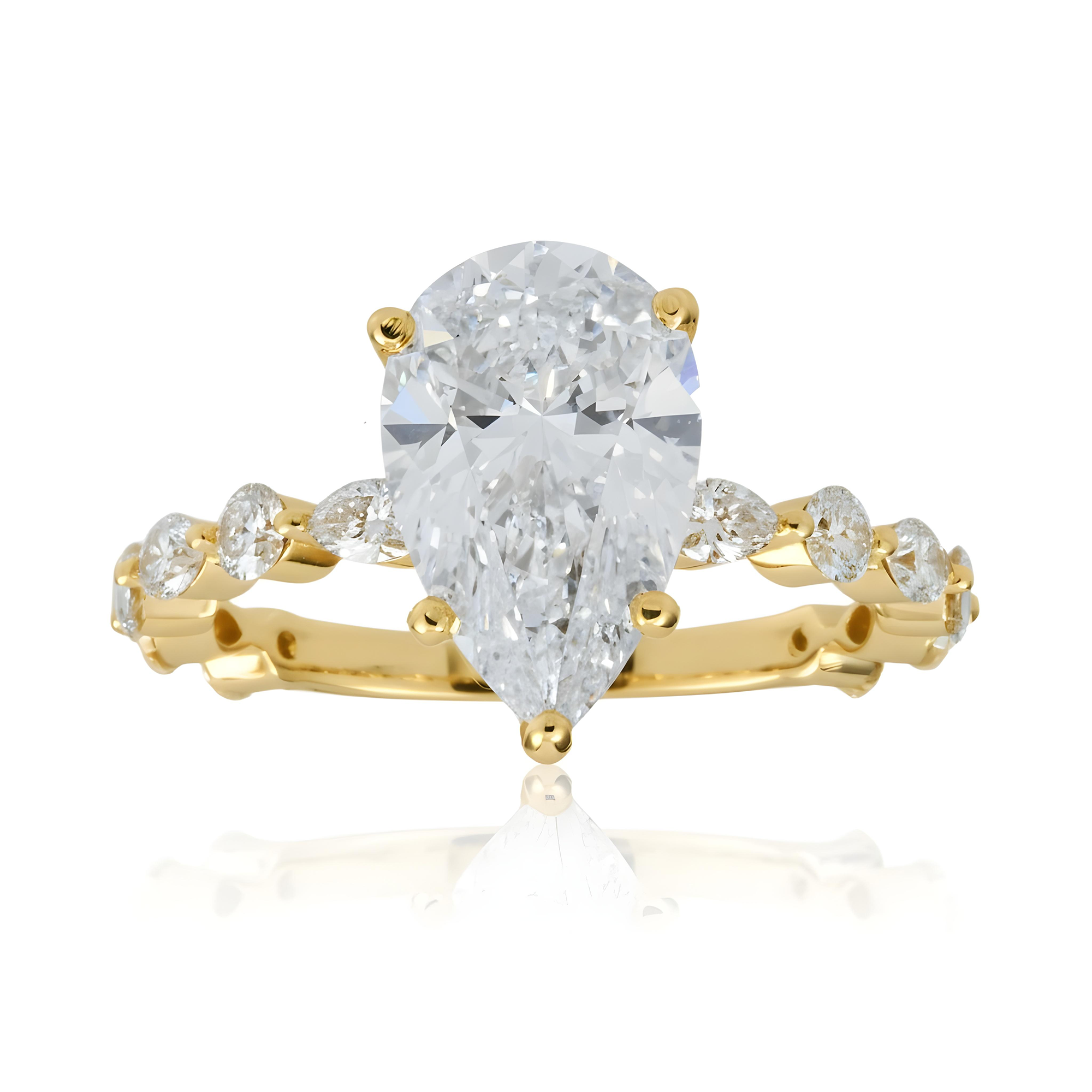 GIA 18K White Gold 3.0ct Pear Diamond Engagement Ring 4.05ctw