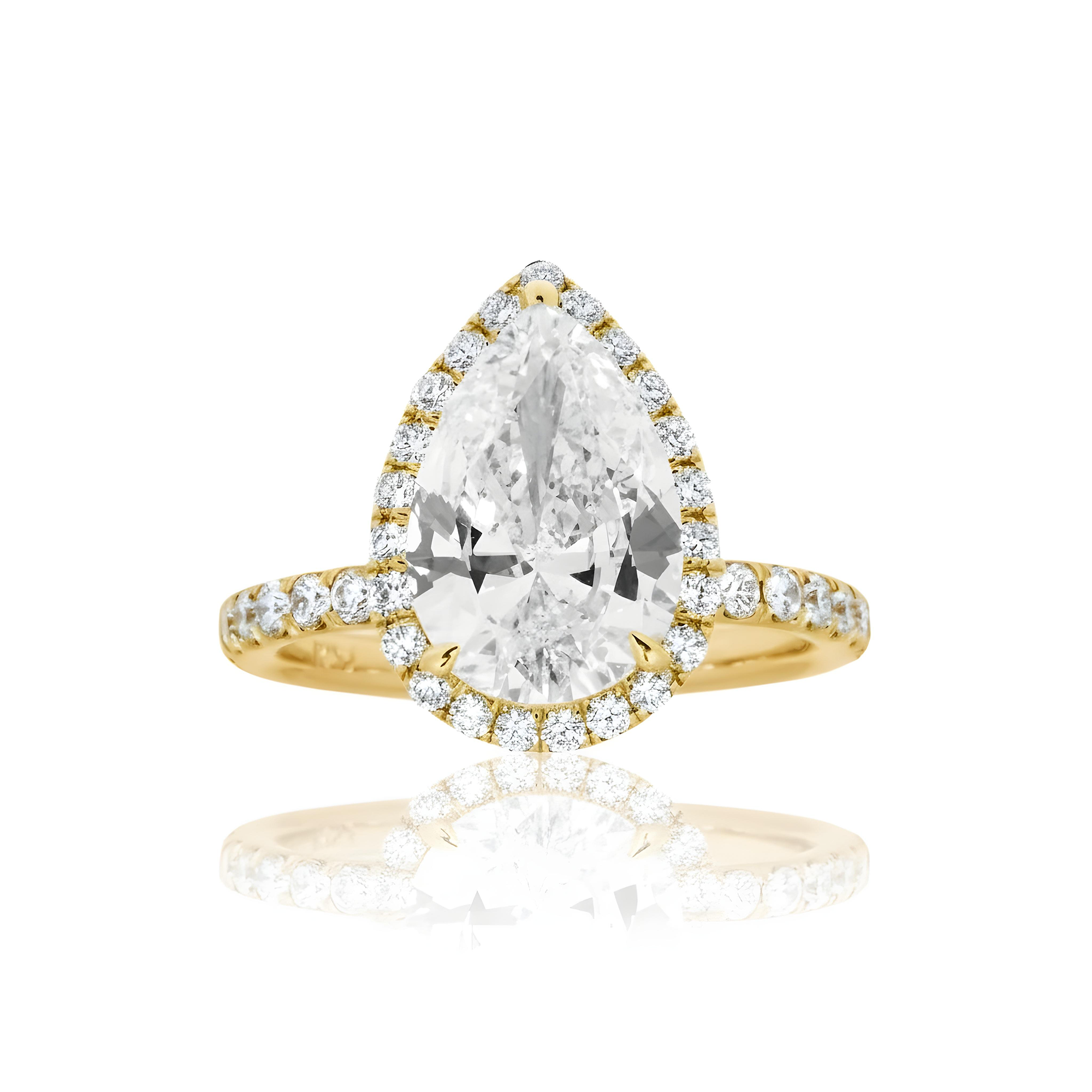 GIA Platinum 3ct Pear Cut Diamond Engagement Ring 3.92ctw