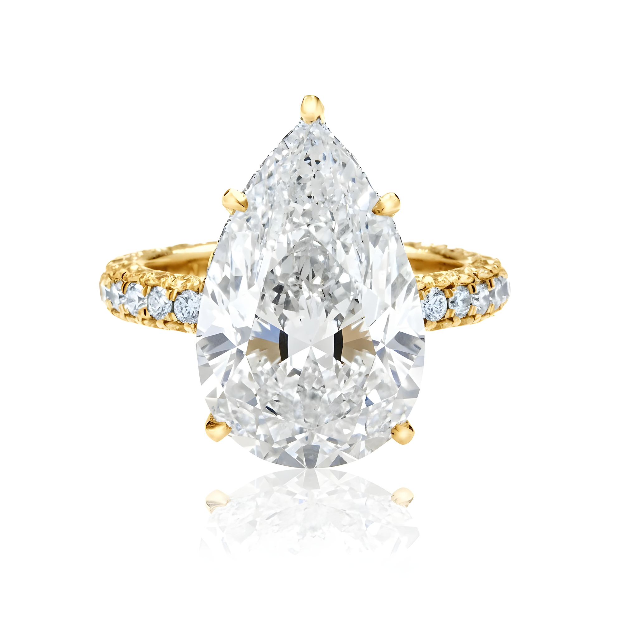GIA Platinum 10.30ct Pear Cut Diamond Engagement Ring 13.10ctw