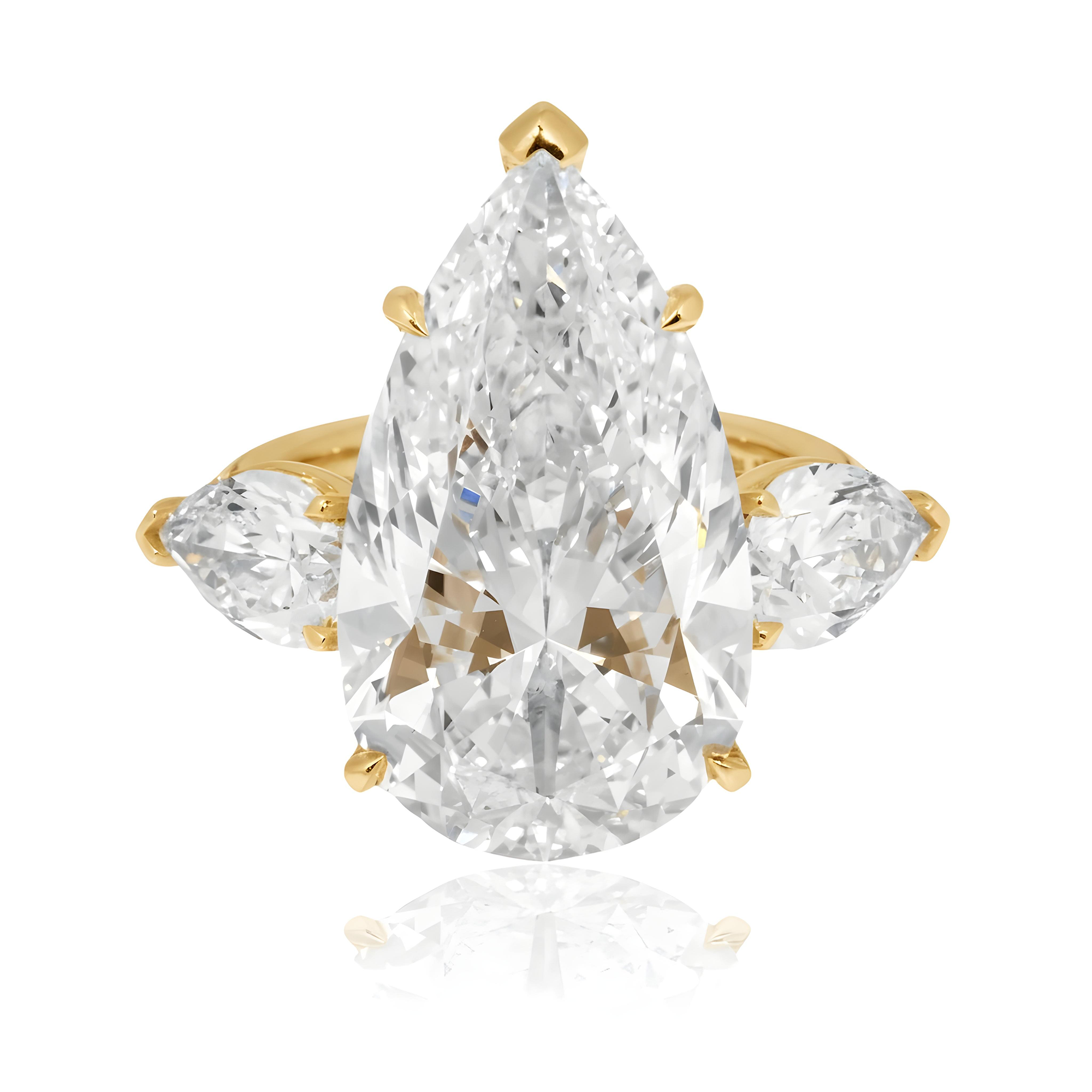 GIA Platinum 13.57ct Triple Pear Cut Diamond Engagement Ring 15.61ctw