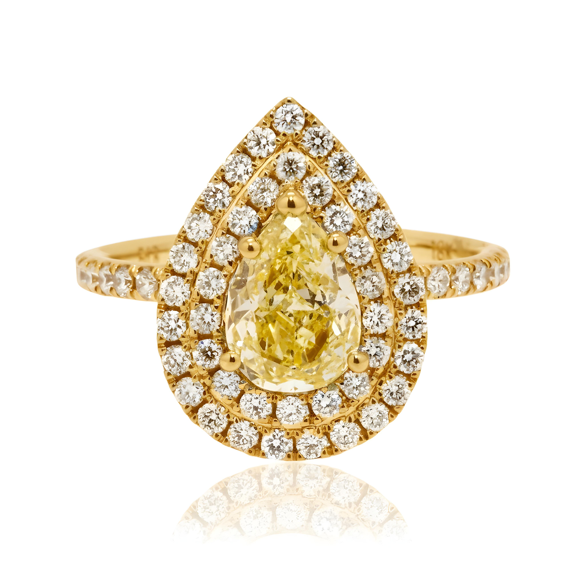 GIA 18K White Gold 1.03ct Pear Cut Fancy Yellow Diamond Ring 1.73ctw