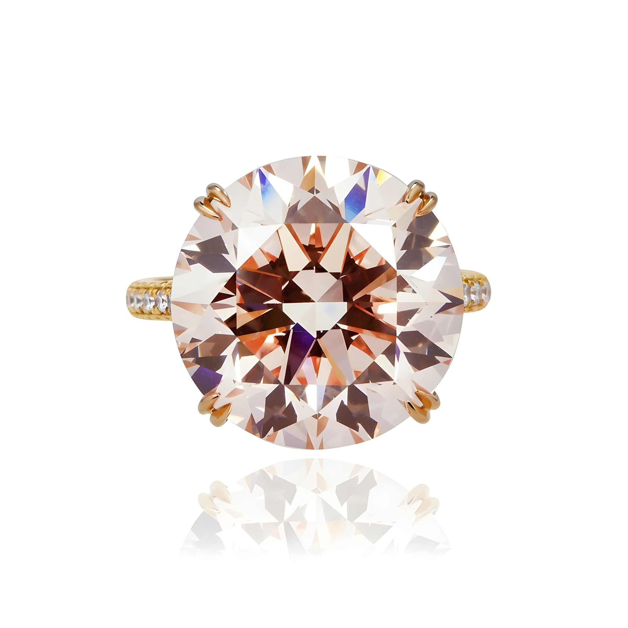 GIA Platinum 19.27ct Round Cut Fancy Vivid Pink Diamond Ring 21.18ctw