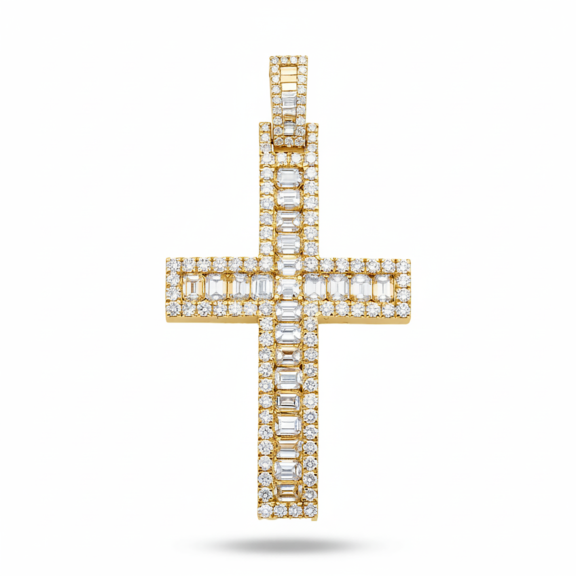 14K White Gold Round & Emerald Diamond Cross Pendant 6.96ct