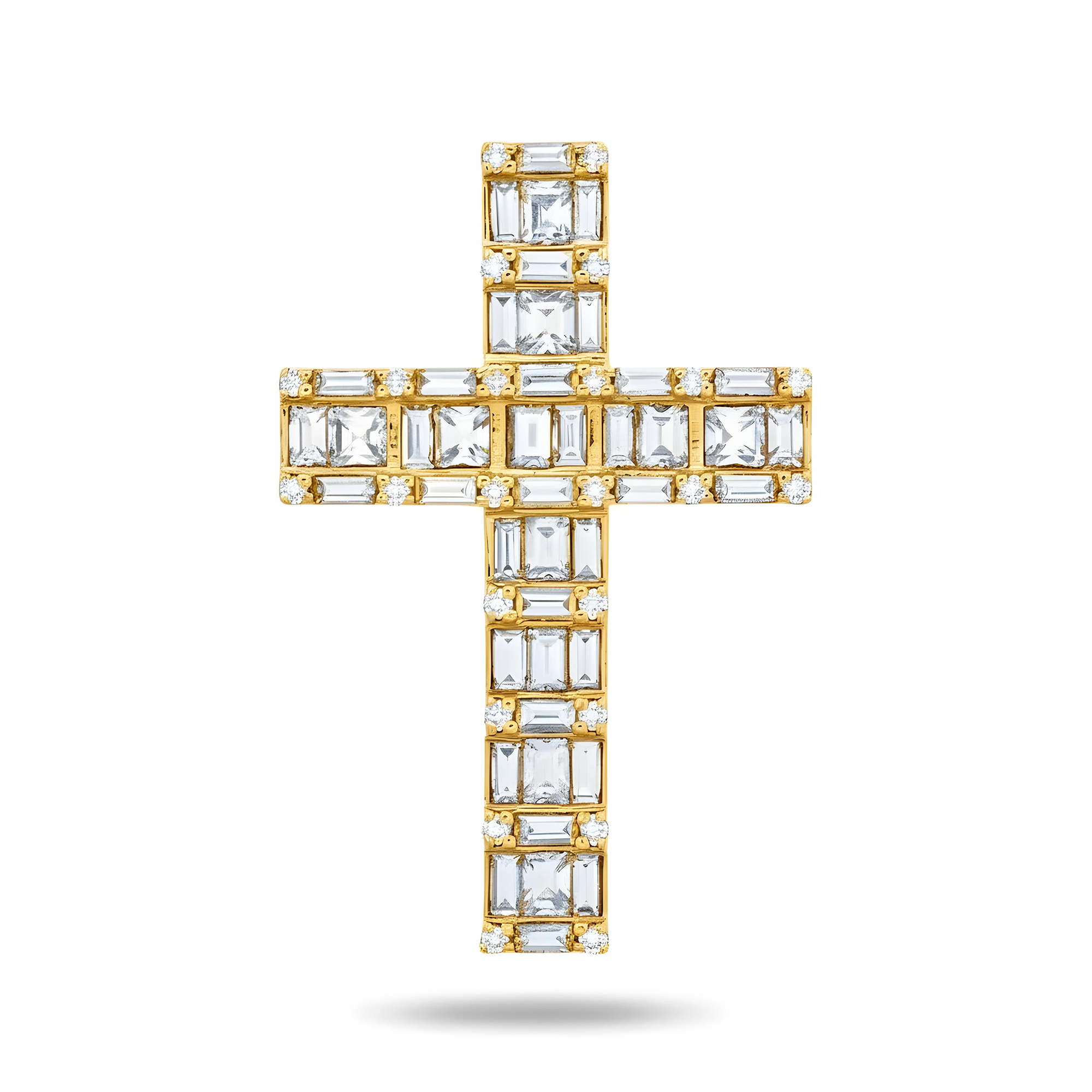 14K Rose Gold Baguette & Round Diamond Cross Pendant 2.30ct