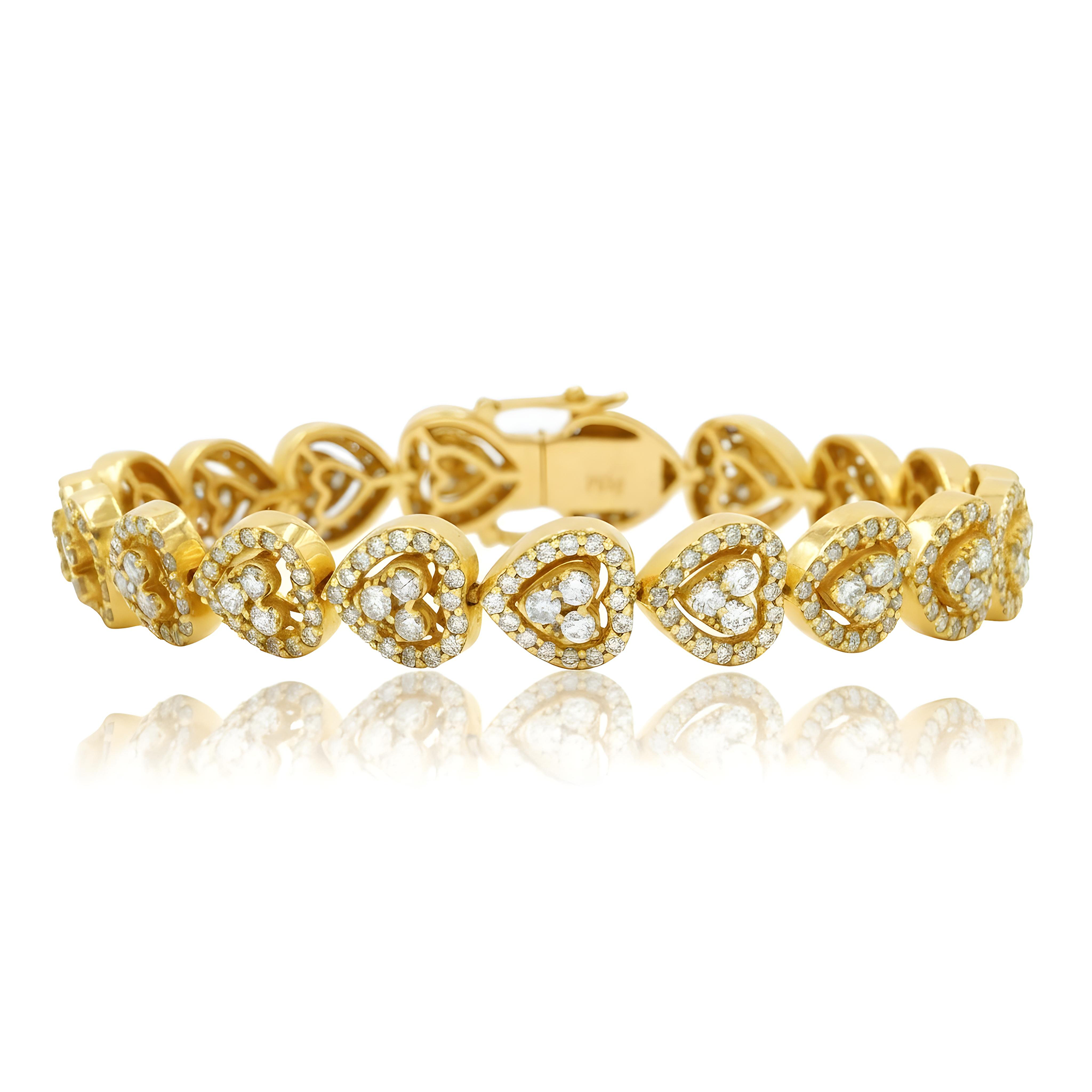 14K Rose Gold Round Diamond Heart Shaped Bracelet 7.30ct