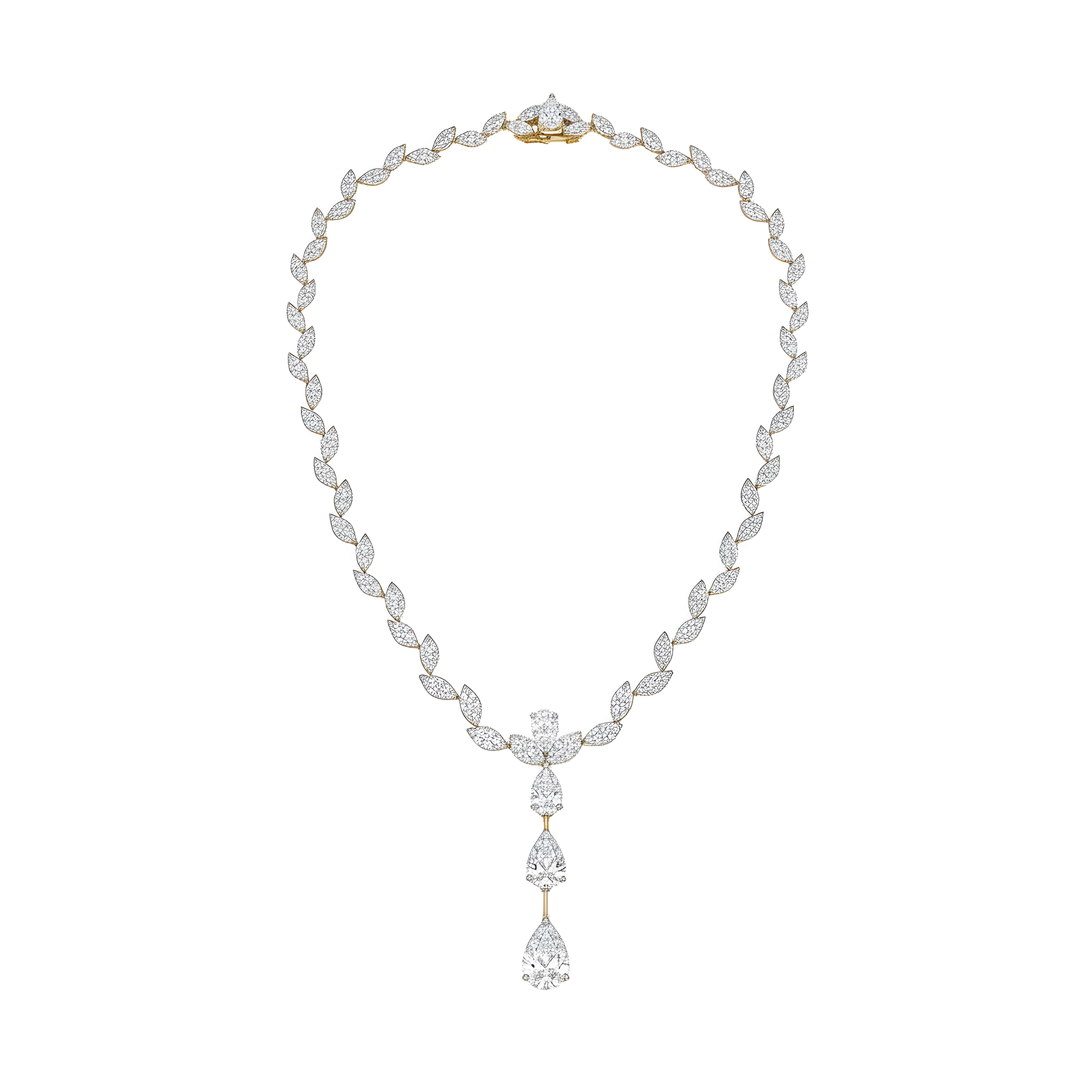 18K White Gold Marquise & Pear Cut Diamond Drop Necklace 40.36ct