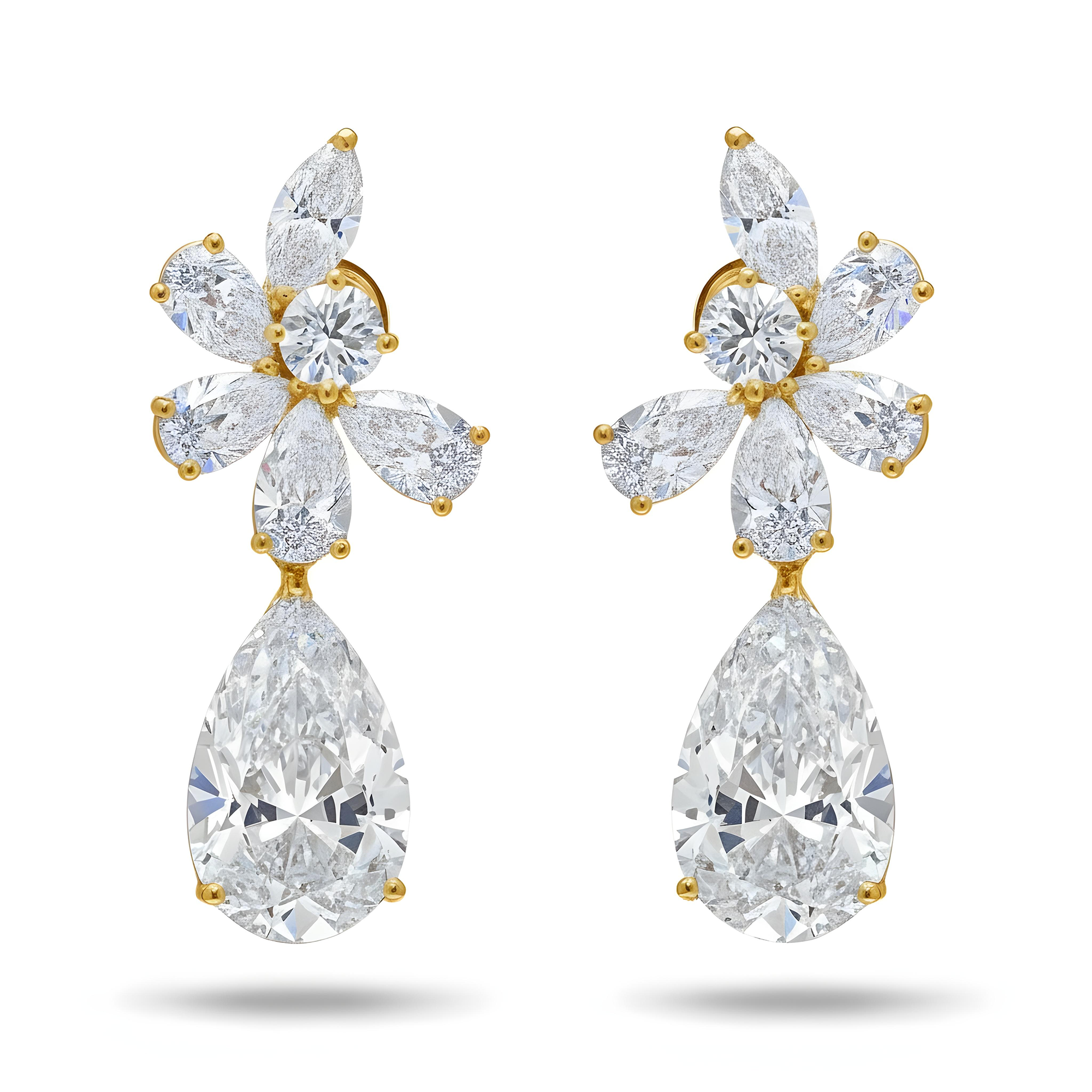 18K White Gold Pear & Marquise Cut Diamond Drop Earrings 17.36ctw
