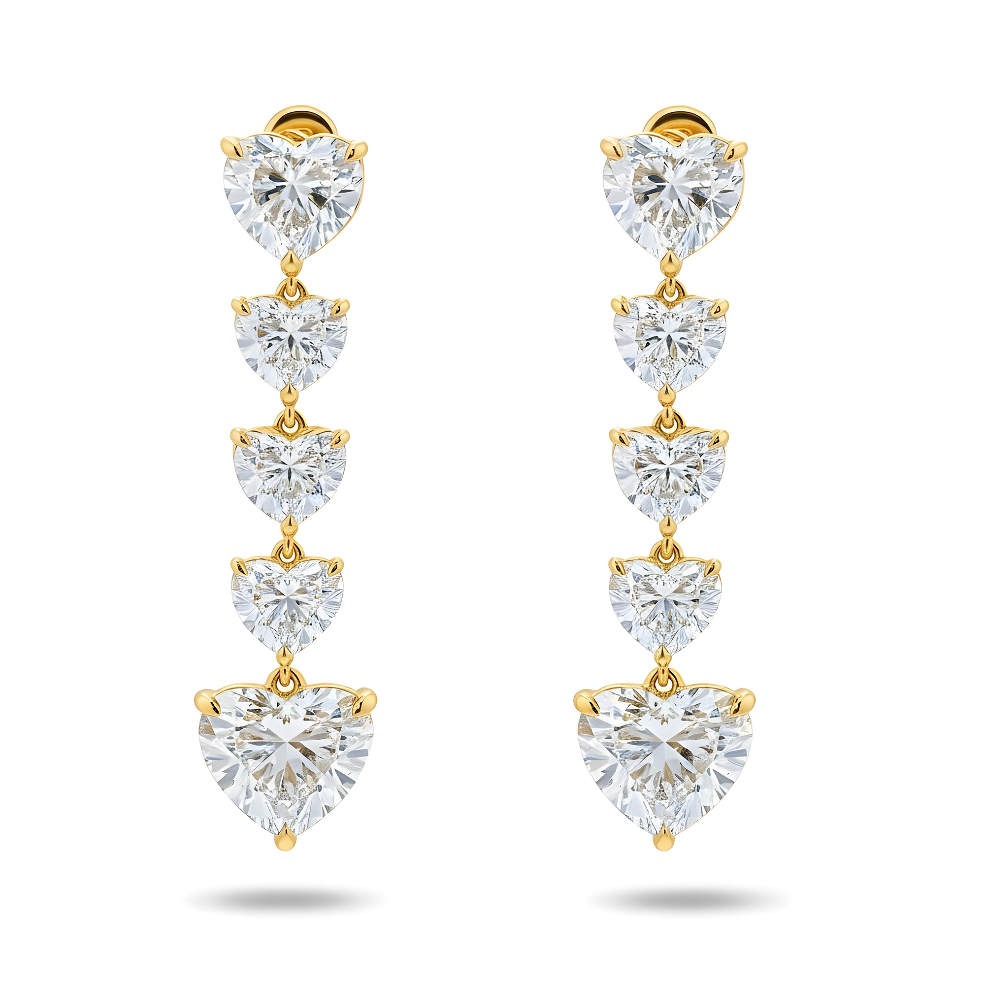 IGI 18K White Gold String of Hearts Diamond Drop Earrings 18.61ctw
