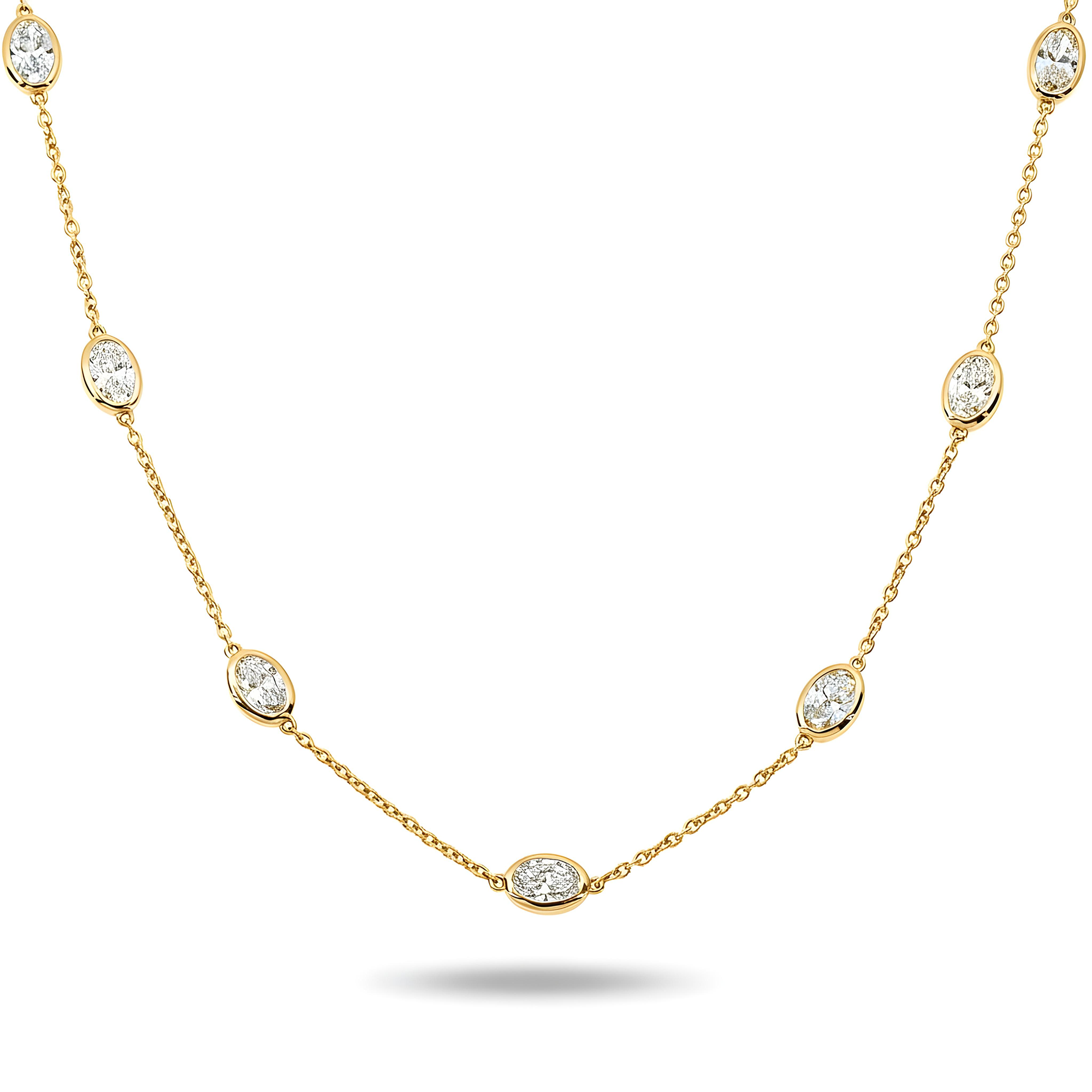14K White Gold Oval Cut Diamond Satellite Necklace 4.80ct