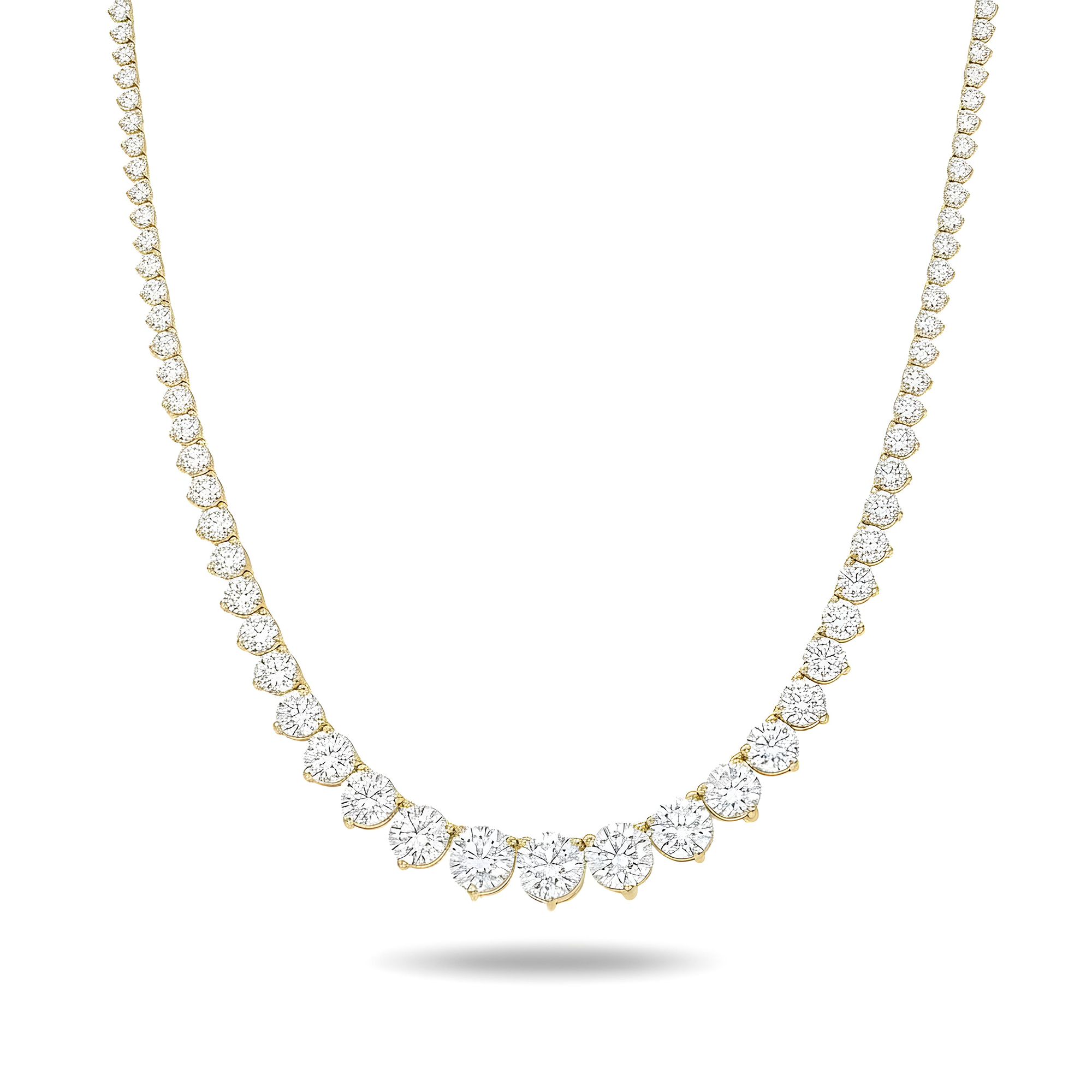14K White Gold Graduated Round Diamond Tennis Chain 21.61ct
