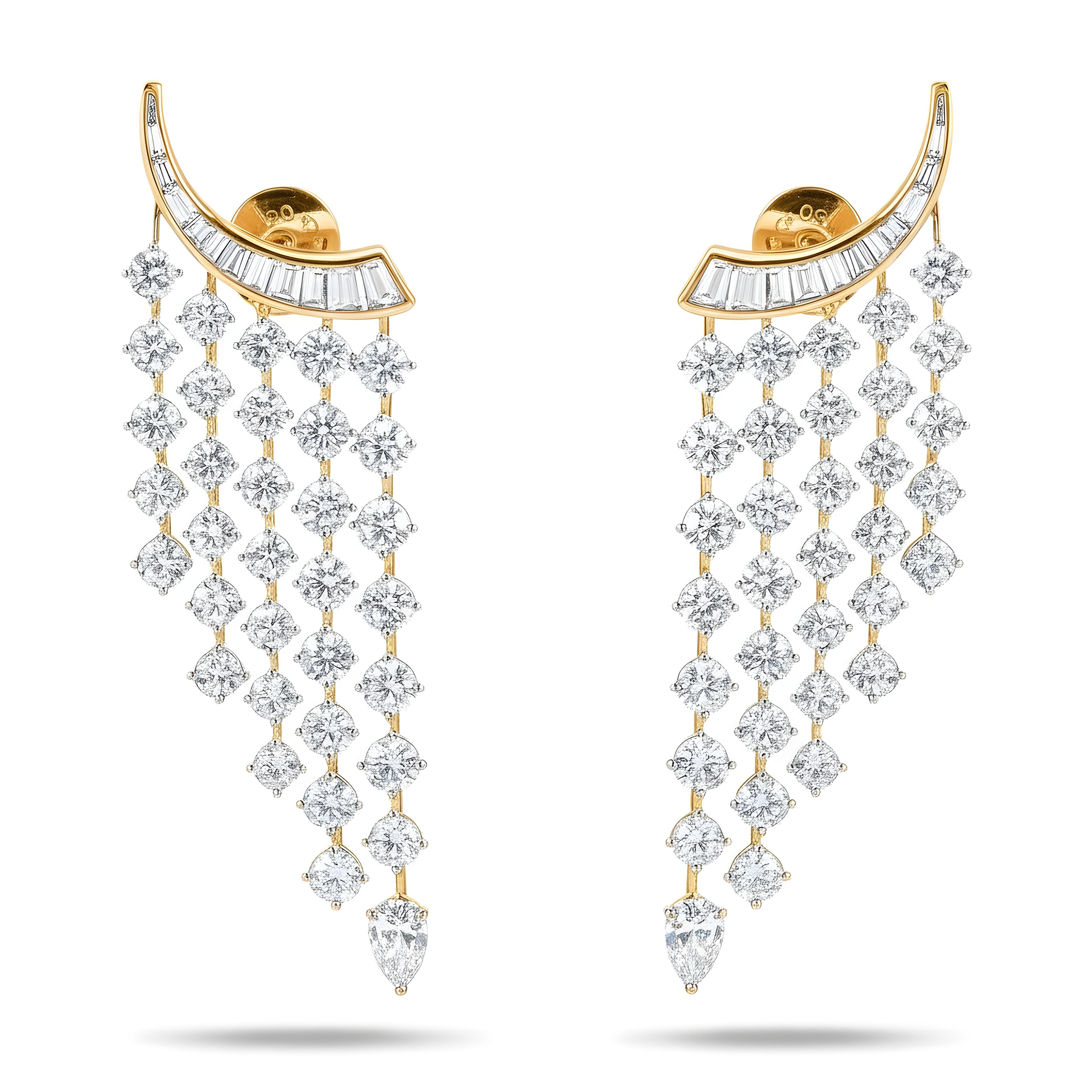 18K White Gold Round Diamond Waterfall Earrings 11.06ctw