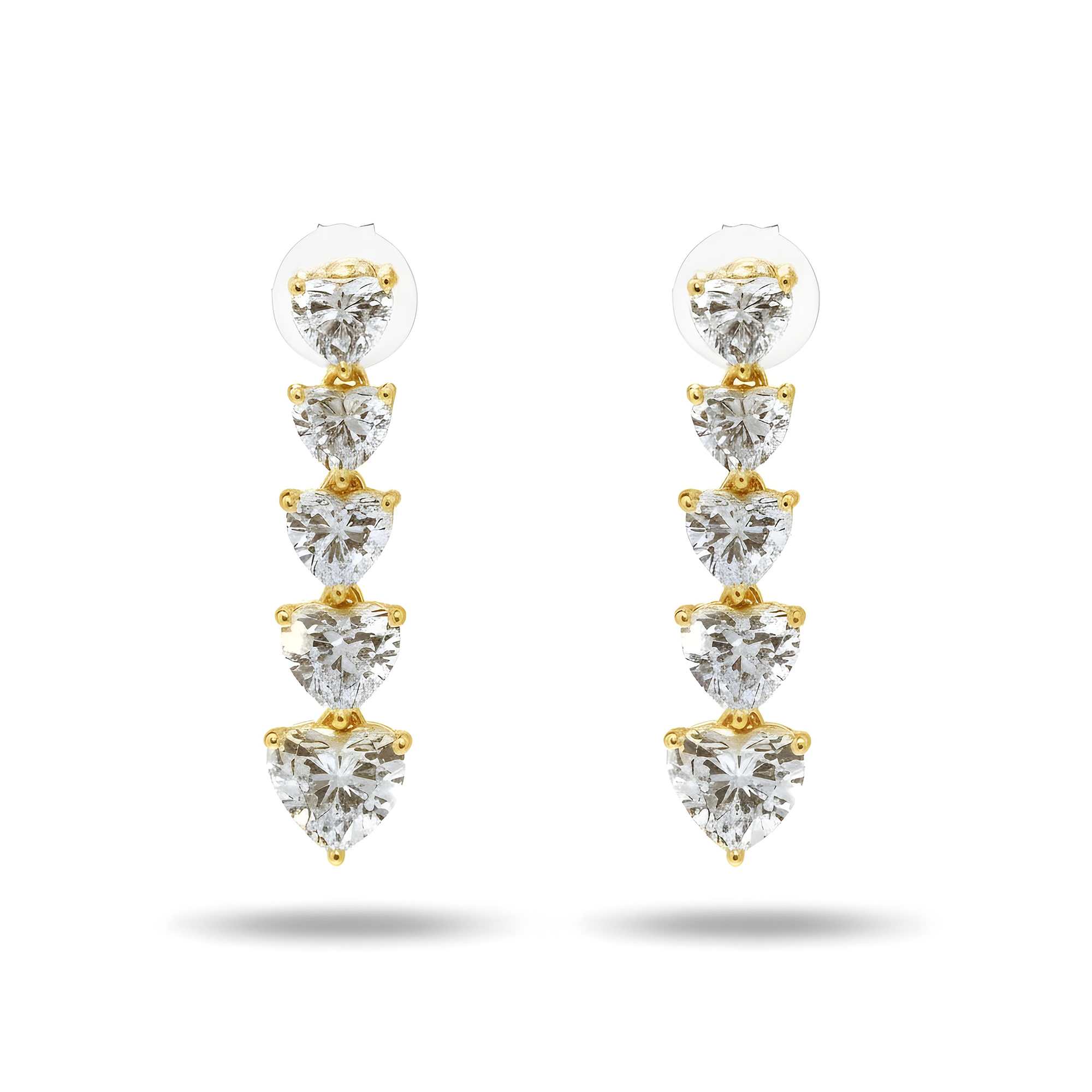 18K White Gold String of Hearts Diamond Drop Earrings 3.98ctw