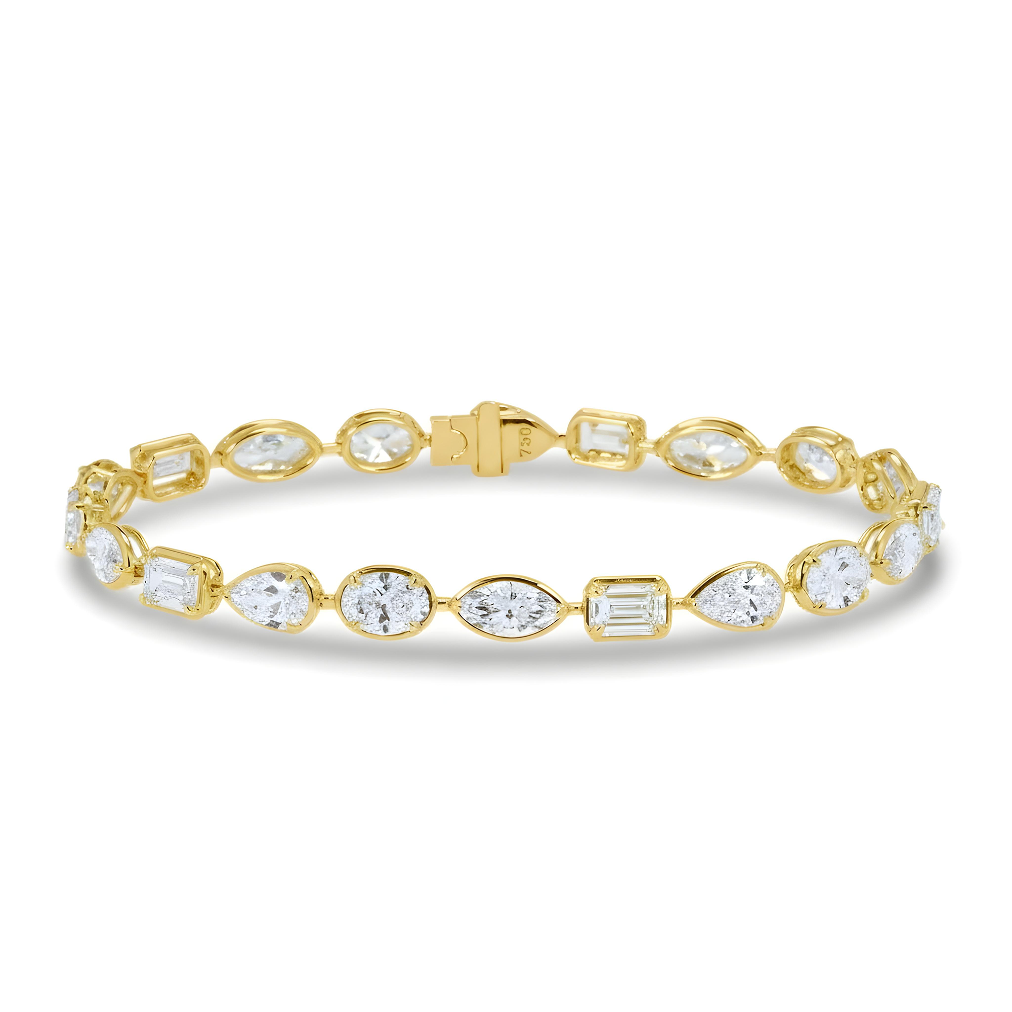 18K White Gold Bezel Set Combination Cut Diamond Satellite Bracelet 10.70ct
