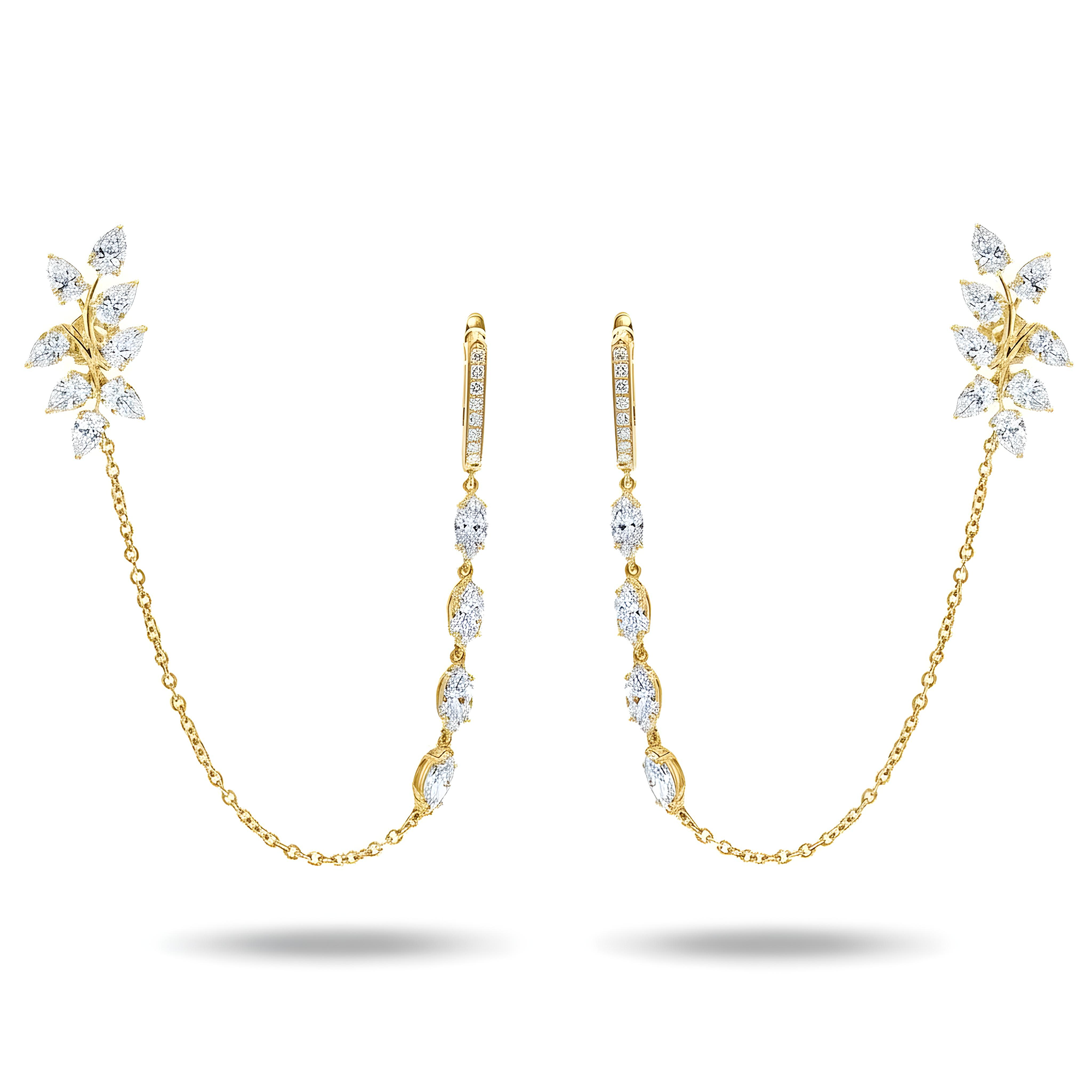 18K White Gold Reversable Vine Climber Daimond Earrings 6.31ctw
