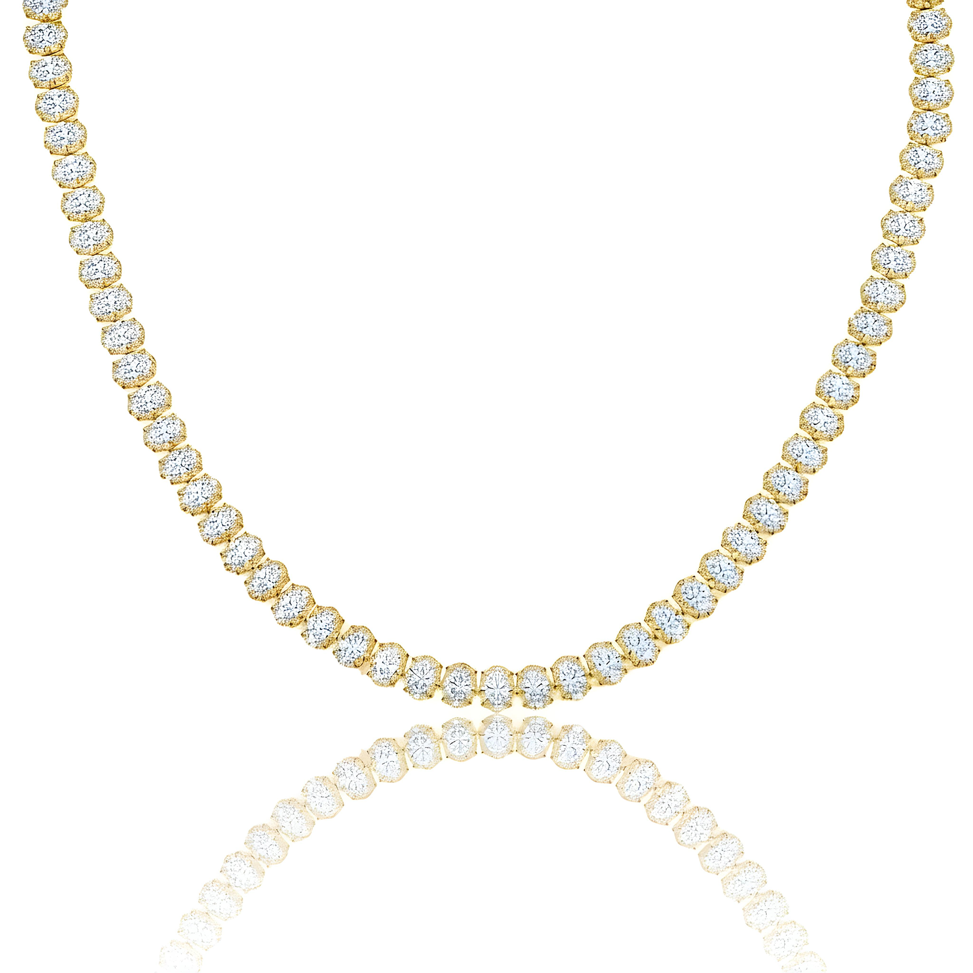 18K White Gold Full Oval Cut Diamond Tennis Chain 44.96ct