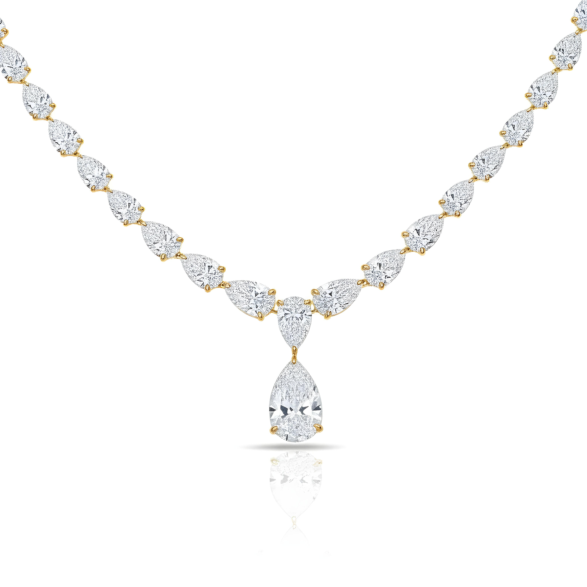 18K White Gold Full Pear Cut Diamond Drop Necklace 56.43ct