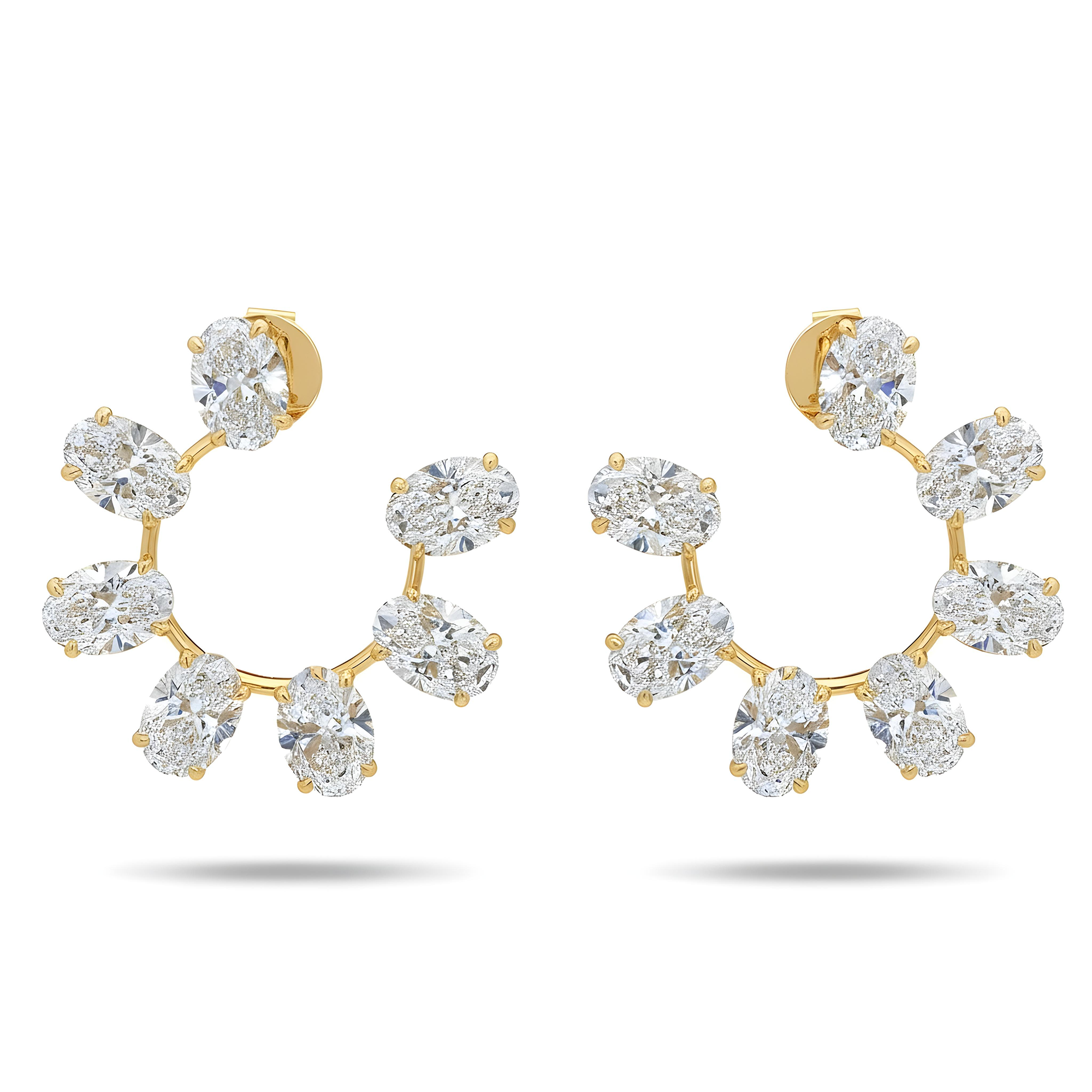 18K White Gold Oval Cut Diamond Front Facing Hoop Earrings 10.13ctw