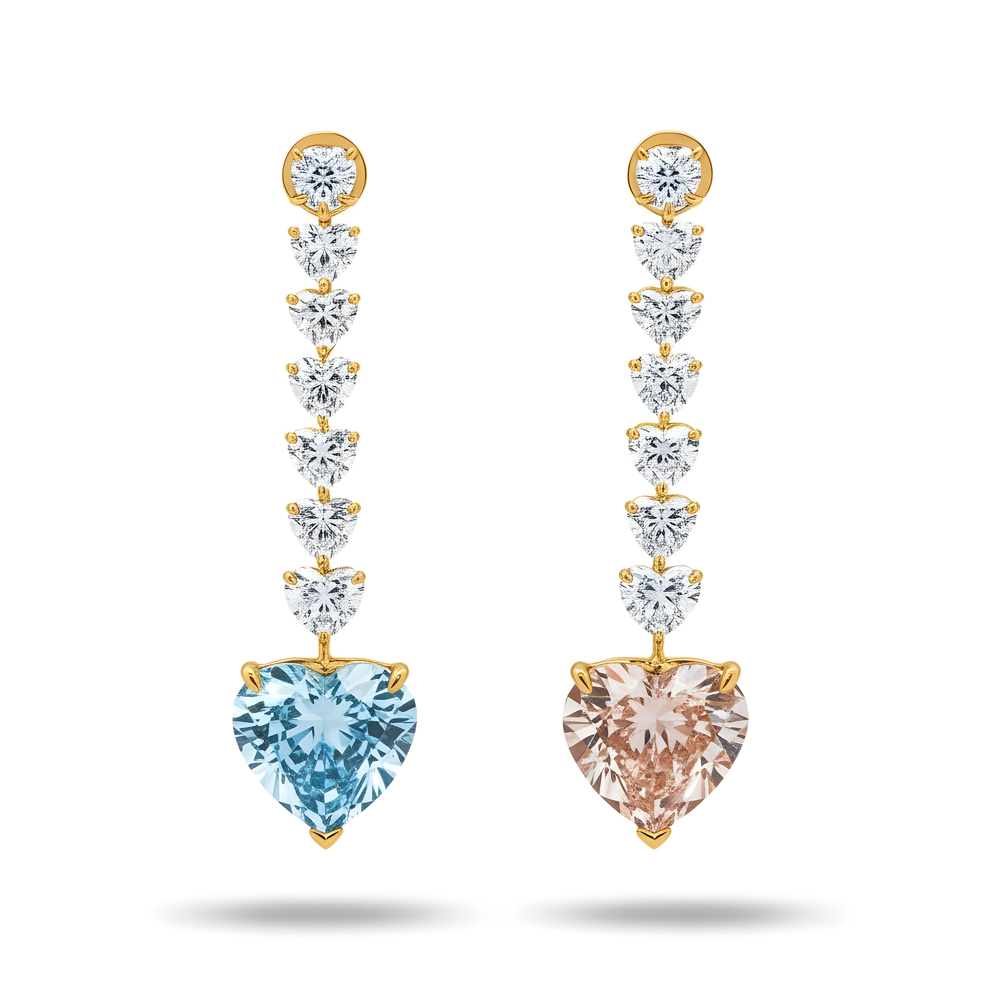IGI 18K White Gold String of Hearts FIP & FVB Diamond Drop Earrings 20.34ctw