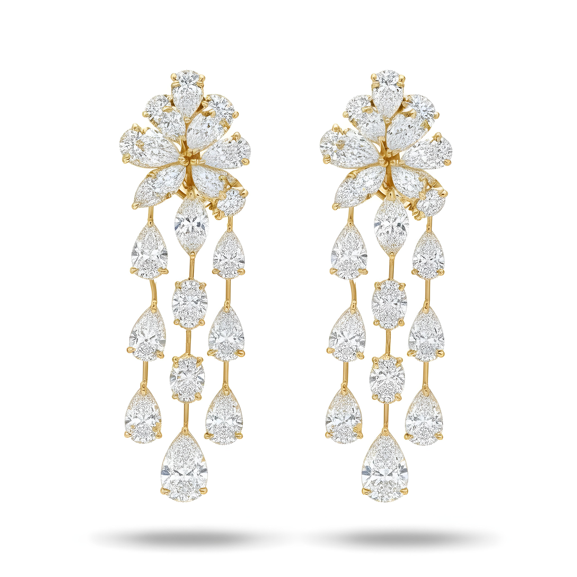 IGI 18K White Gold Mutli Cut Diamond Waterfall Drop Earrings 41.54ctw