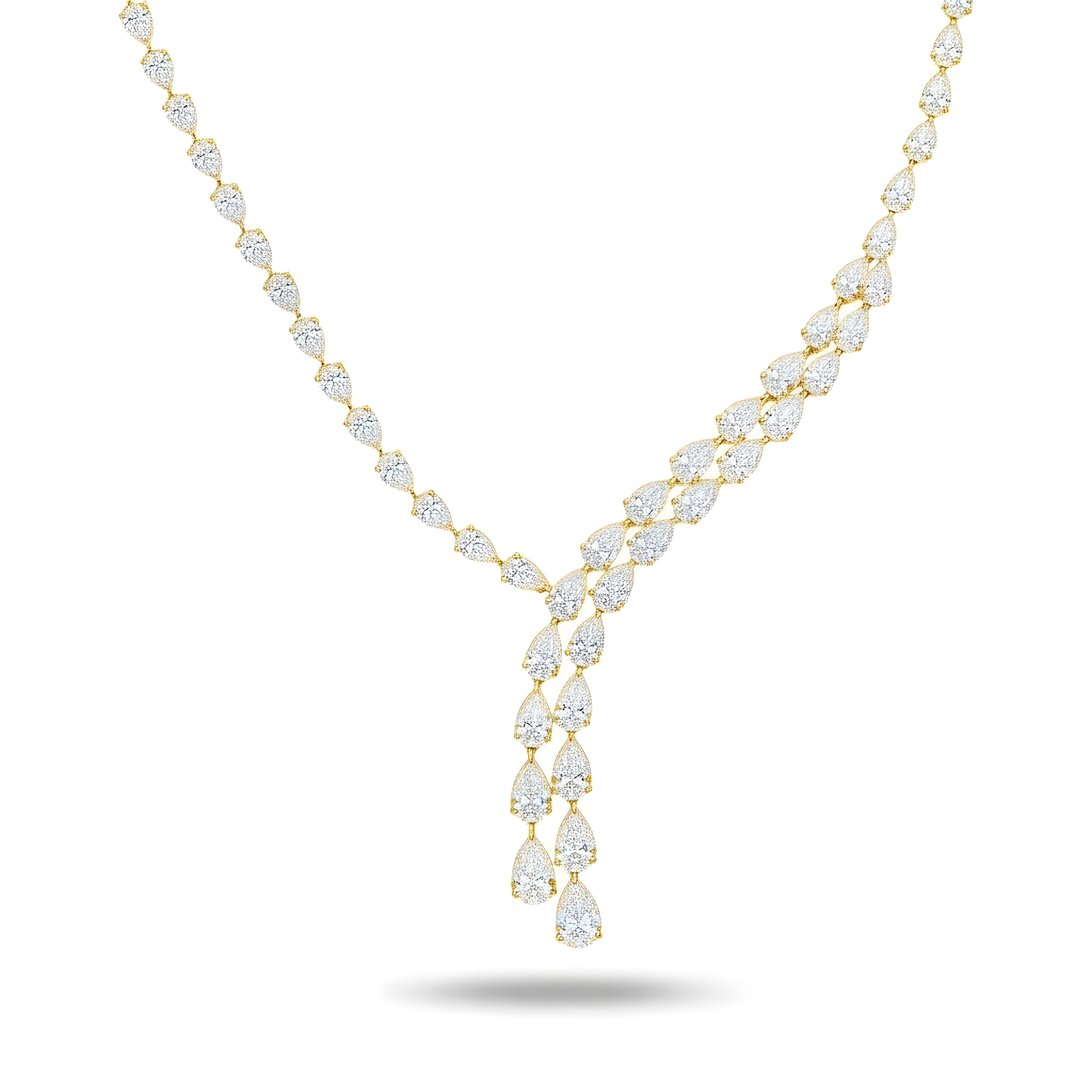 18K White Gold Detailed Pear Cut Diamond Drop Necklace 56.95ct