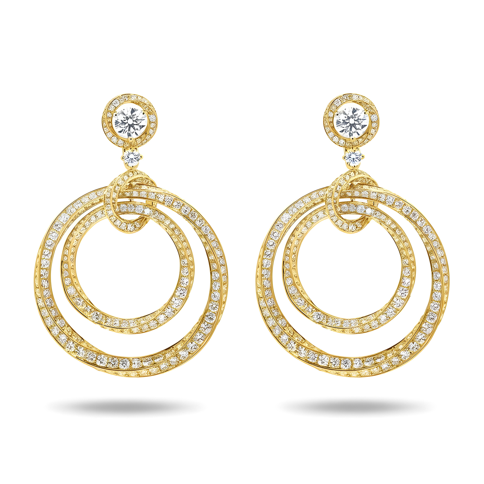 IGI 18K White Gold Twisted Circle Round Diamond Drop Earrings 18.03ct