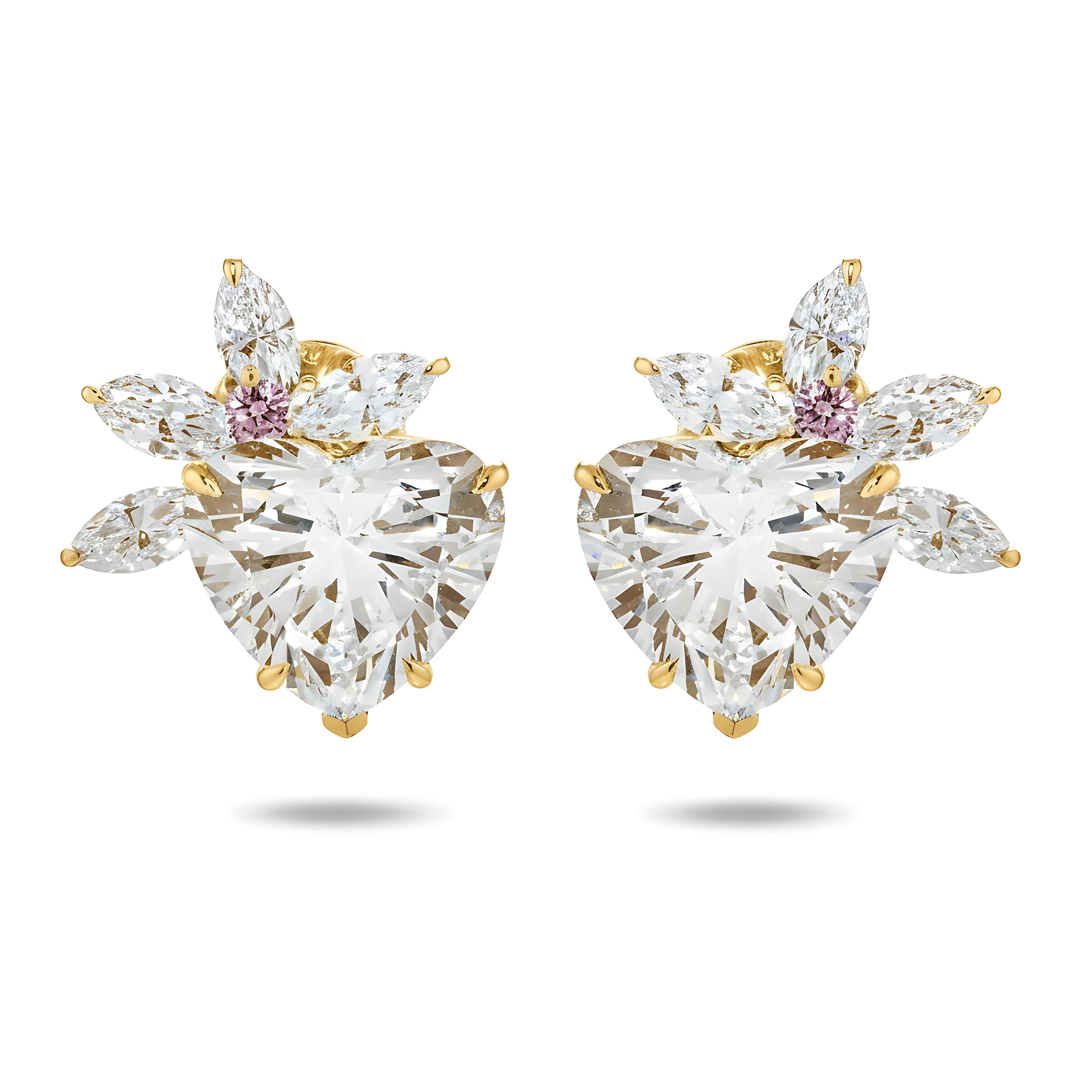 IGI 18K White Gold Love Sprout Heart Cut Diamond Earrings 11.93ctw