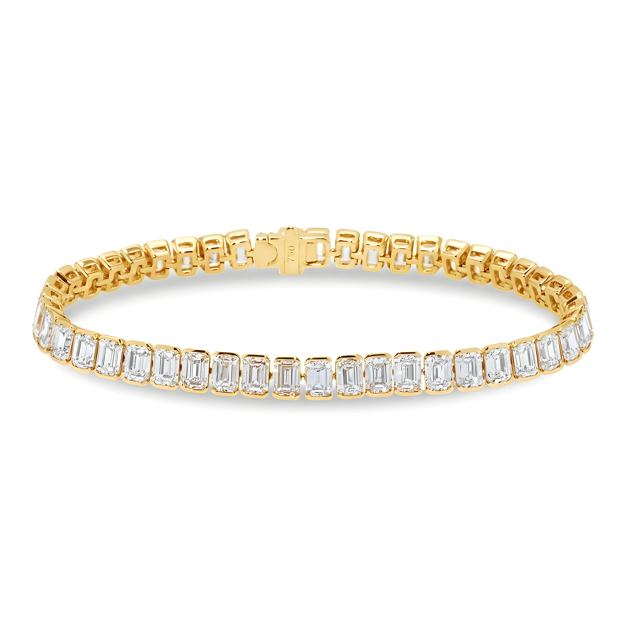 18K White Gold Channel Set Emerald Cut Diamond Tennis Bracelet 15.82ct