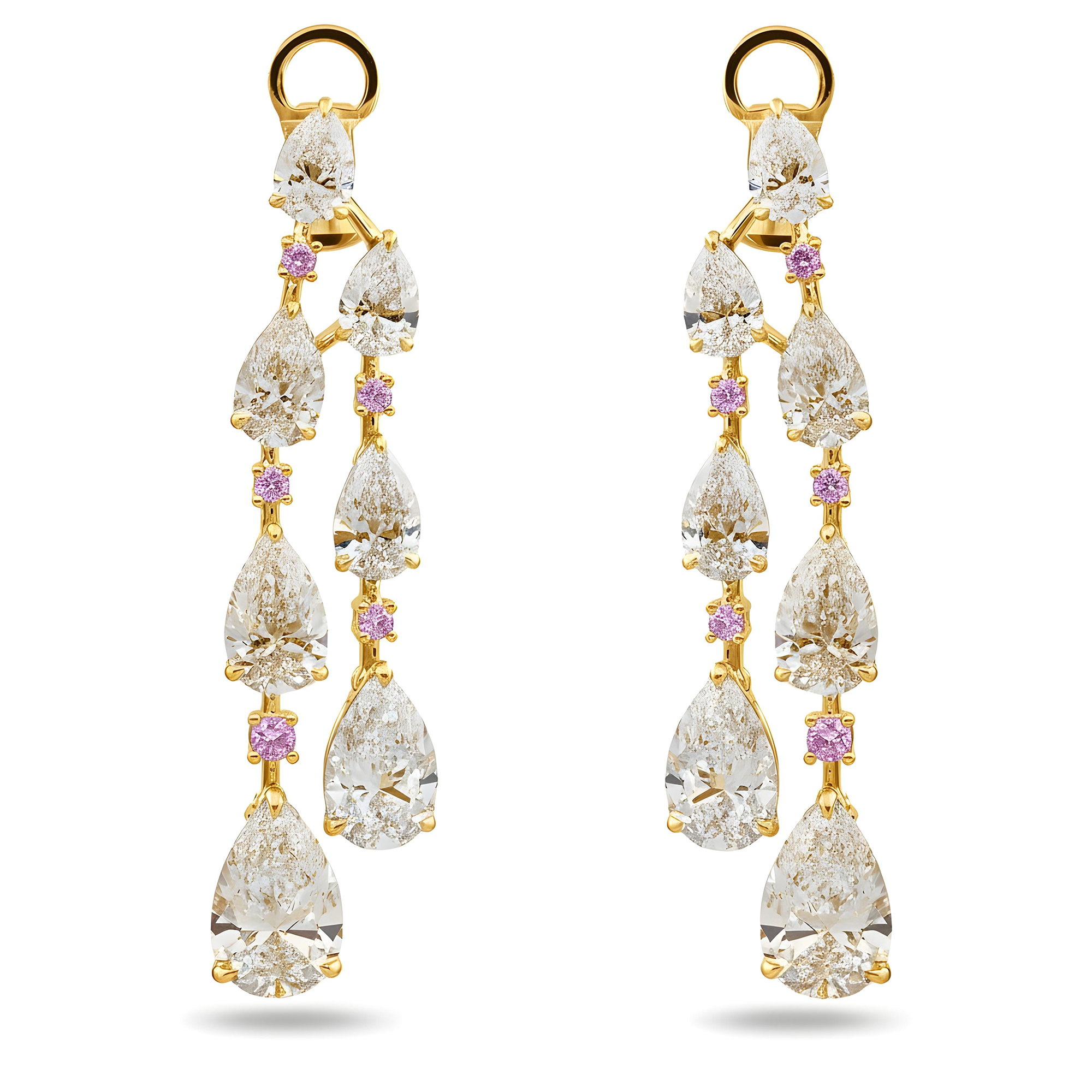18K White Gold White & Pink Diamond Drop Earrings 7.18ctw