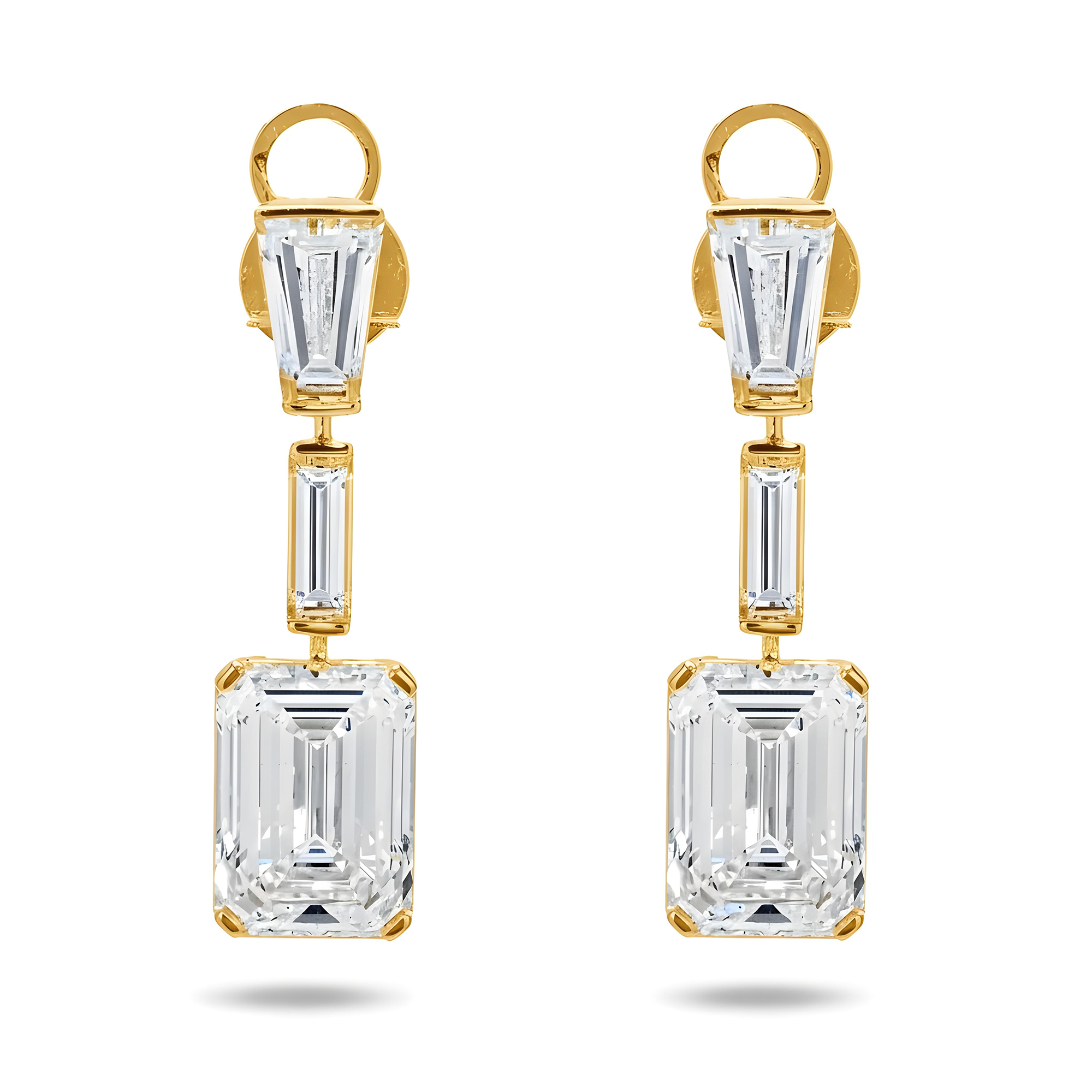 IGI 18K White Gold Triple Tier Emerald Cut Diamond Drop Earrings 19.36ctw