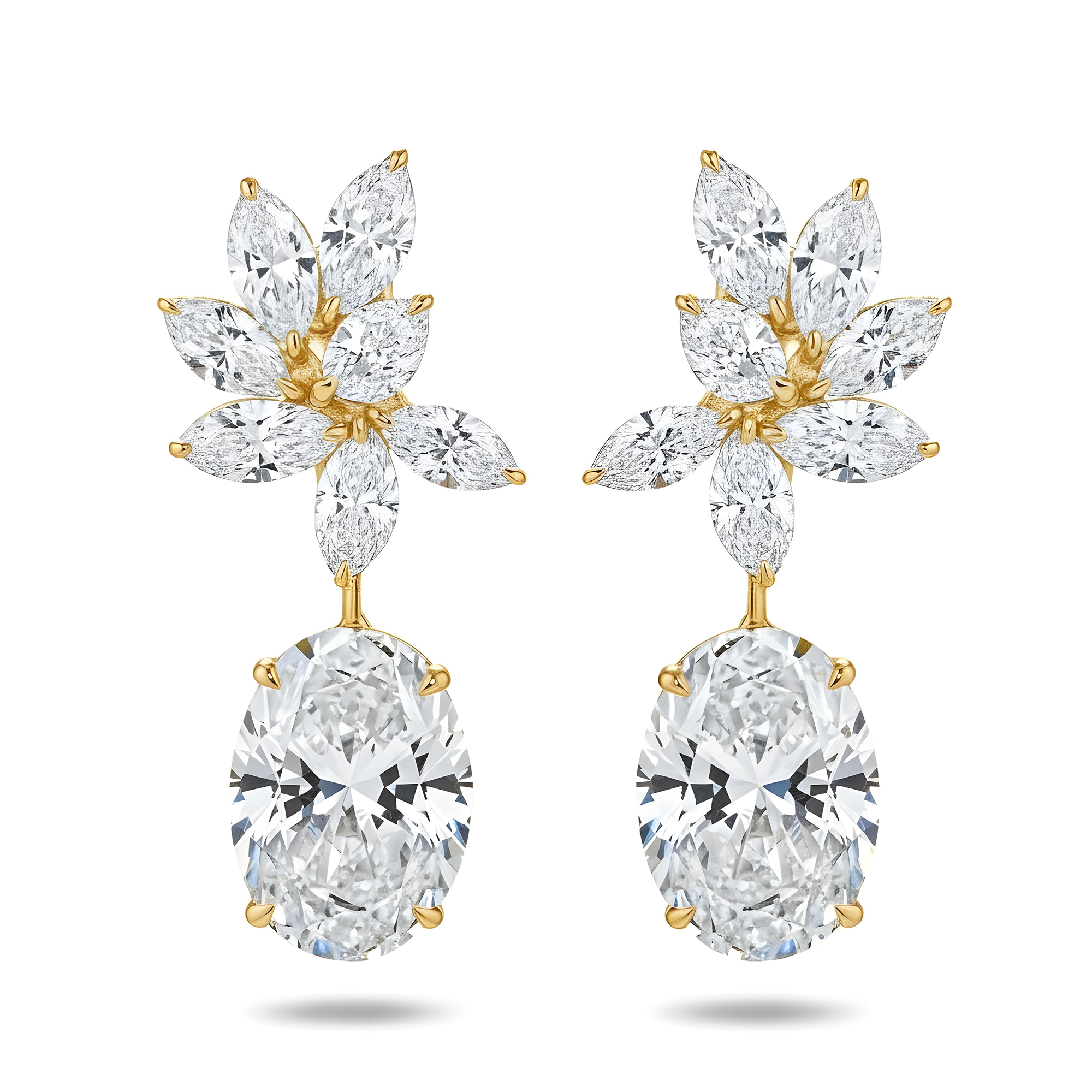 IGI 18K White Gold Oval & Marquise Cut Diamond Drop Earrings 20.30ctw