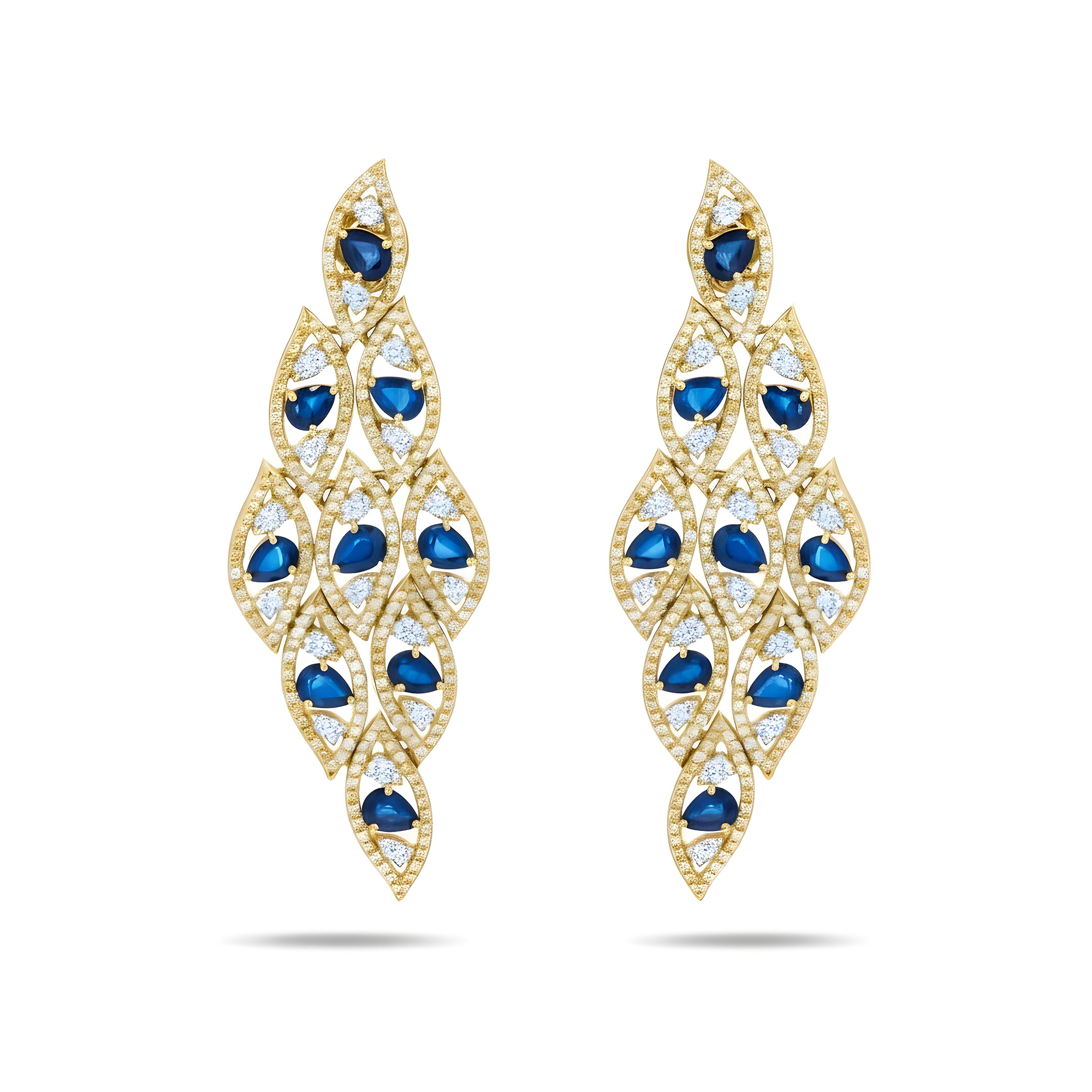 14K White Gold Pear Cut Sapphire & diamond Drop Earrings