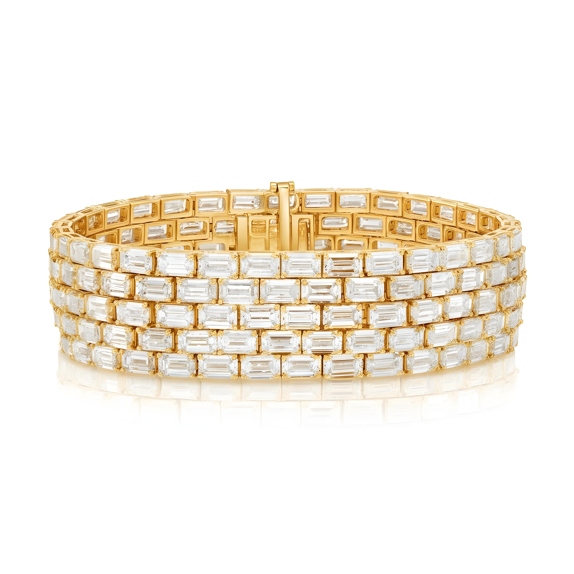 14K White Gold Emerald Cut Diamond Bracelet 55.04ctw