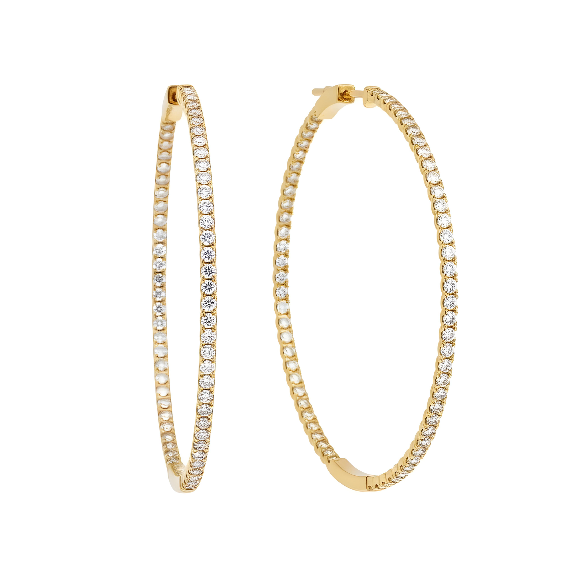 14K White Gold Round Diamond Inside Out Hoop Earrings 3.75ctw