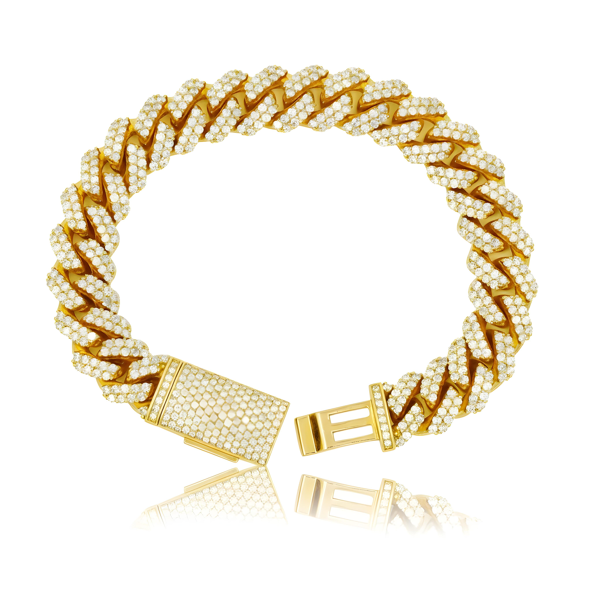 14K Rose Gold 12.5mm Round Diamond Cuban Link Bracelet 10.97ct