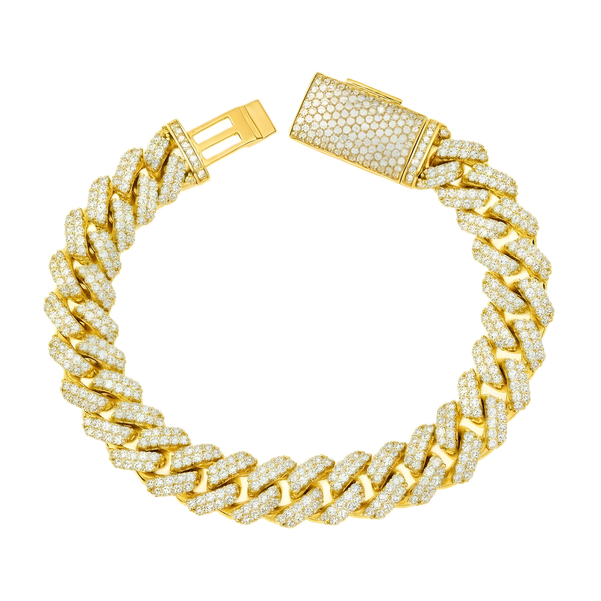 14K White Gold 12.5mm Round Diamond Cuban Link Bracelet 11.0ct