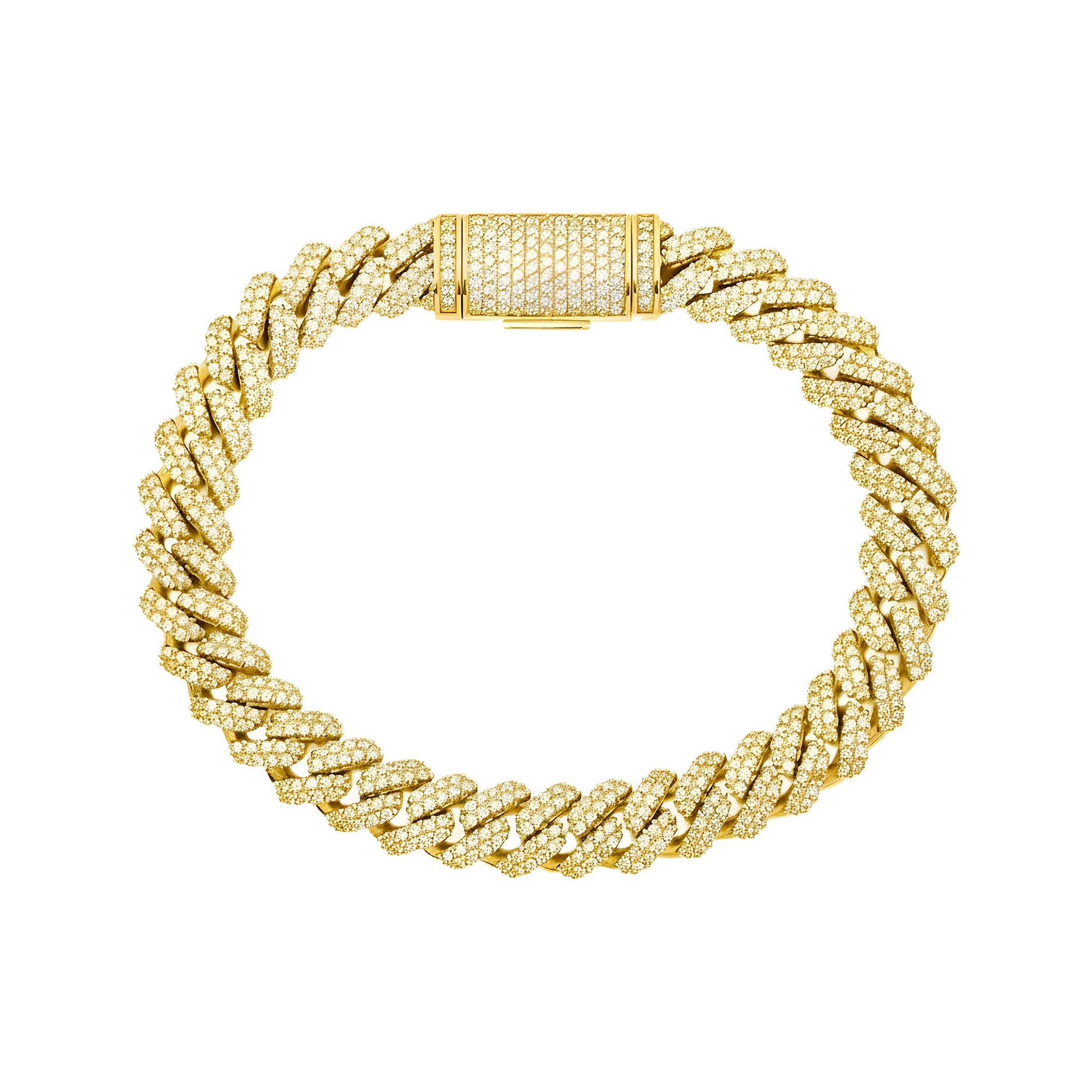 14K White Gold 10mm Round Diamond Cuban Link Bracelet 7.0ct