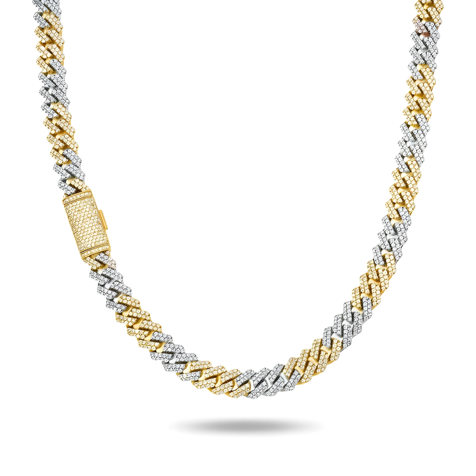 14K Two Tone 11mm Round Diamond Cuban Link Chain 22.0ct