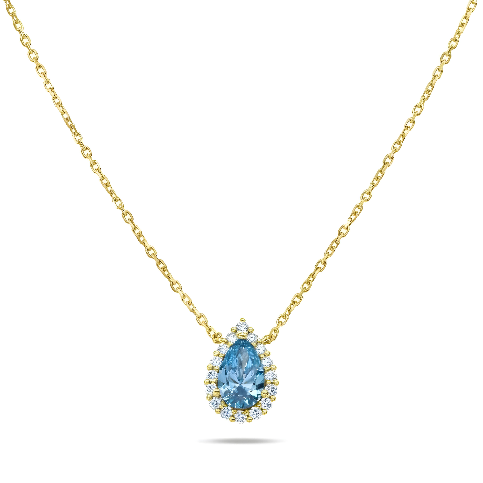 18K White Gold Pear Cut Fancy Vivid Blue Diamond Mini Pendant Necklace 1.30ctw
